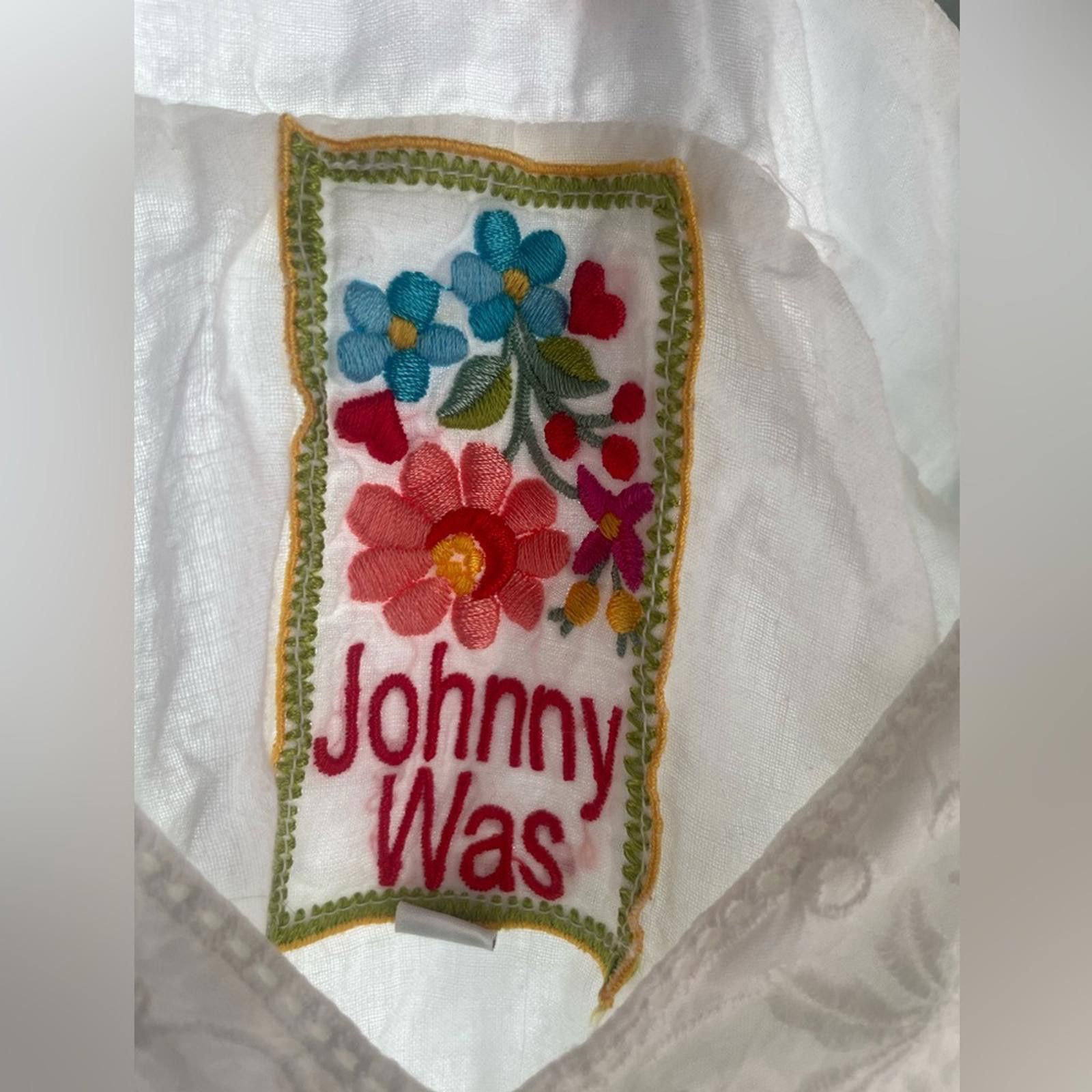 Johnny Was White Silk Embroidered Maxi Slip Dress