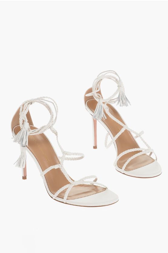 image of Aquazzura Leather Brasilia Lace-Up Sandals in White, Women's (Size 9)