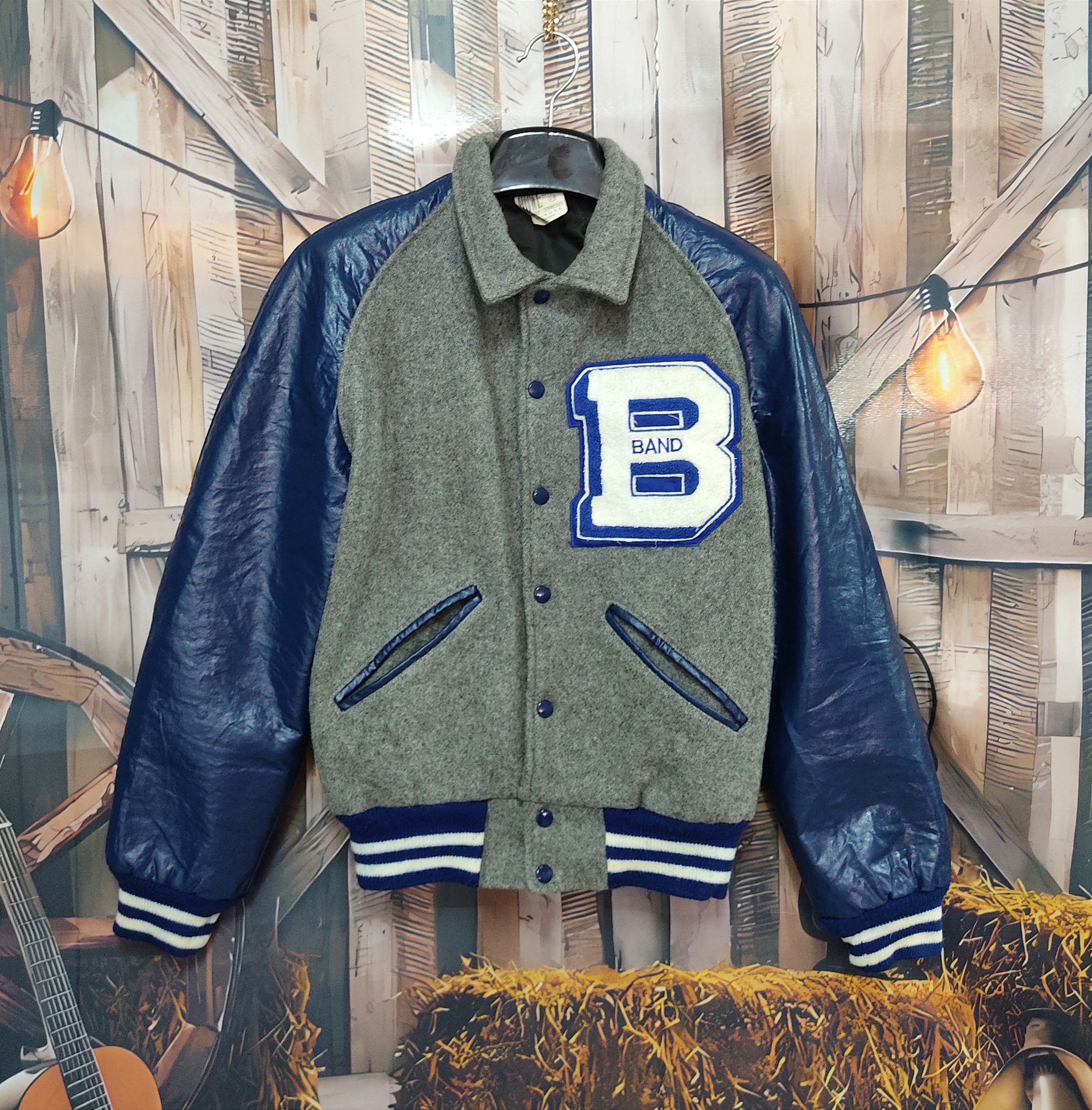 image of Vintage Howe Athletic Apparel Wool Varsity Jacket in Blue/Grey, Men's (Size Medium)