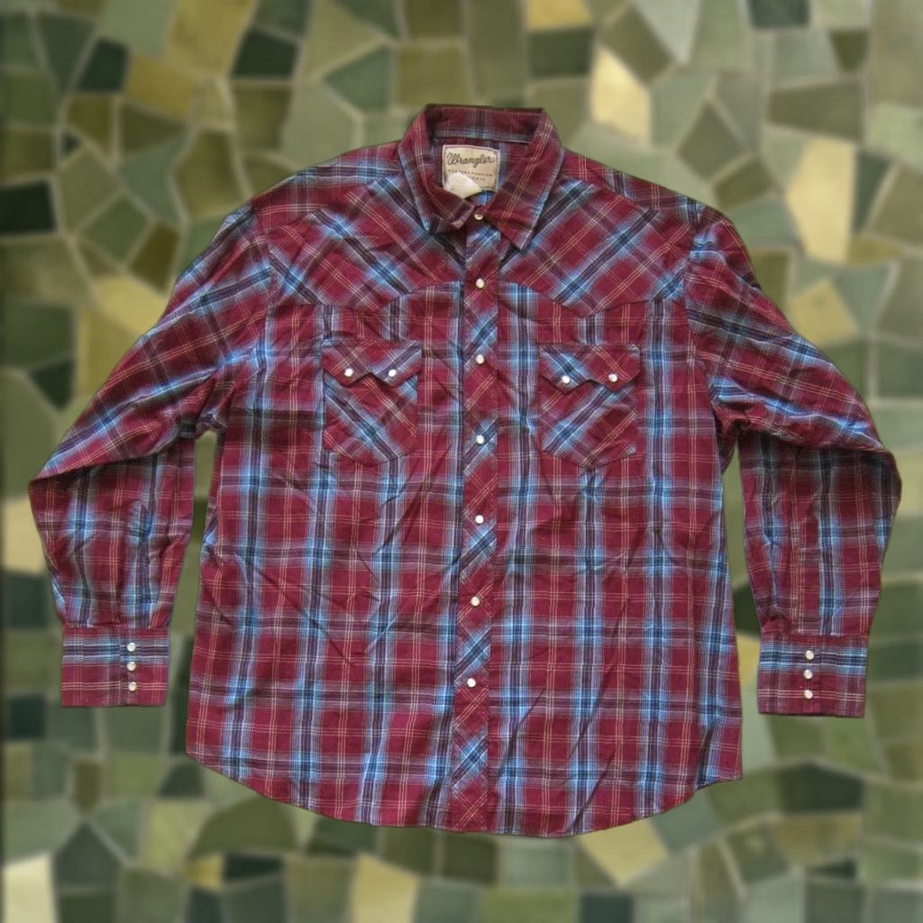 Wrangler VINTAGE Wrangler Shirt Western Long Sleeve Cotton Snap Red Blue Plaid 2XL Men Mens Boys Girls Size US XXL / EU 58 / 5 - 1 Thumbnail