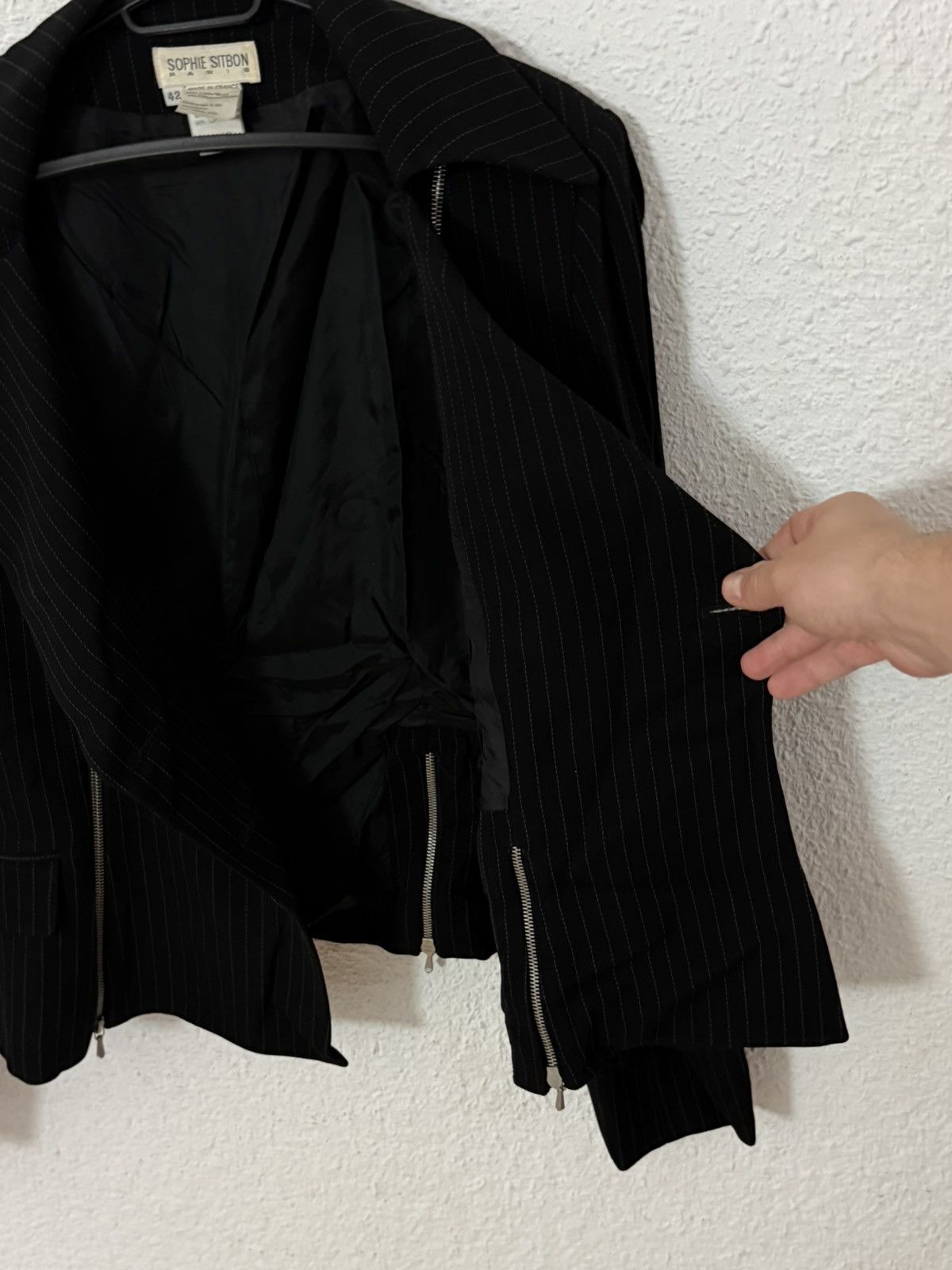 Other Vintage 90s Sophie Sitbon Paris Wool Pinstripe Zip Blazer Size M / US 6-8 / IT 42-44 - 15 Thumbnail