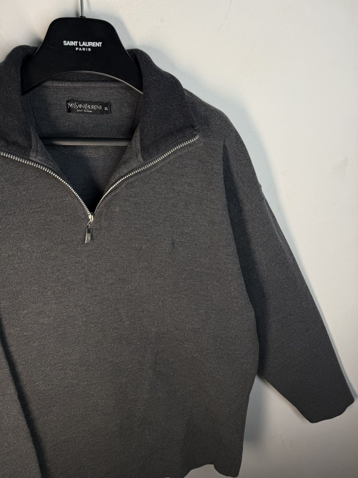 Yves Saint Laurent 90s YSL Sweatshirt 1/4 Quarter Zip Grey Vintage Sweater Size US XL / EU 56 / 4 - 17 Thumbnail