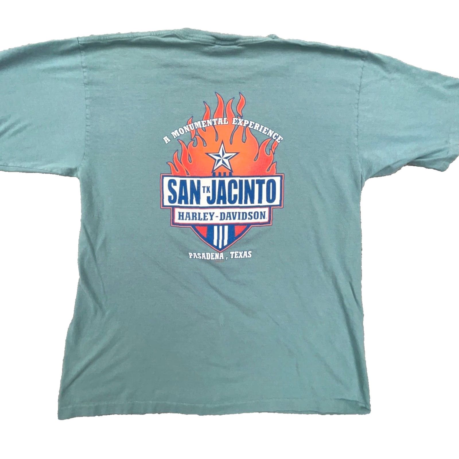 Harley Davidson Harley-Davidson Shirt Men XL Blue Green Graphic Tee Biker Motorcycle Fire Flame VTG Logo 80s USA Size US XL / EU 56 / 4 - 2 Thumbnail