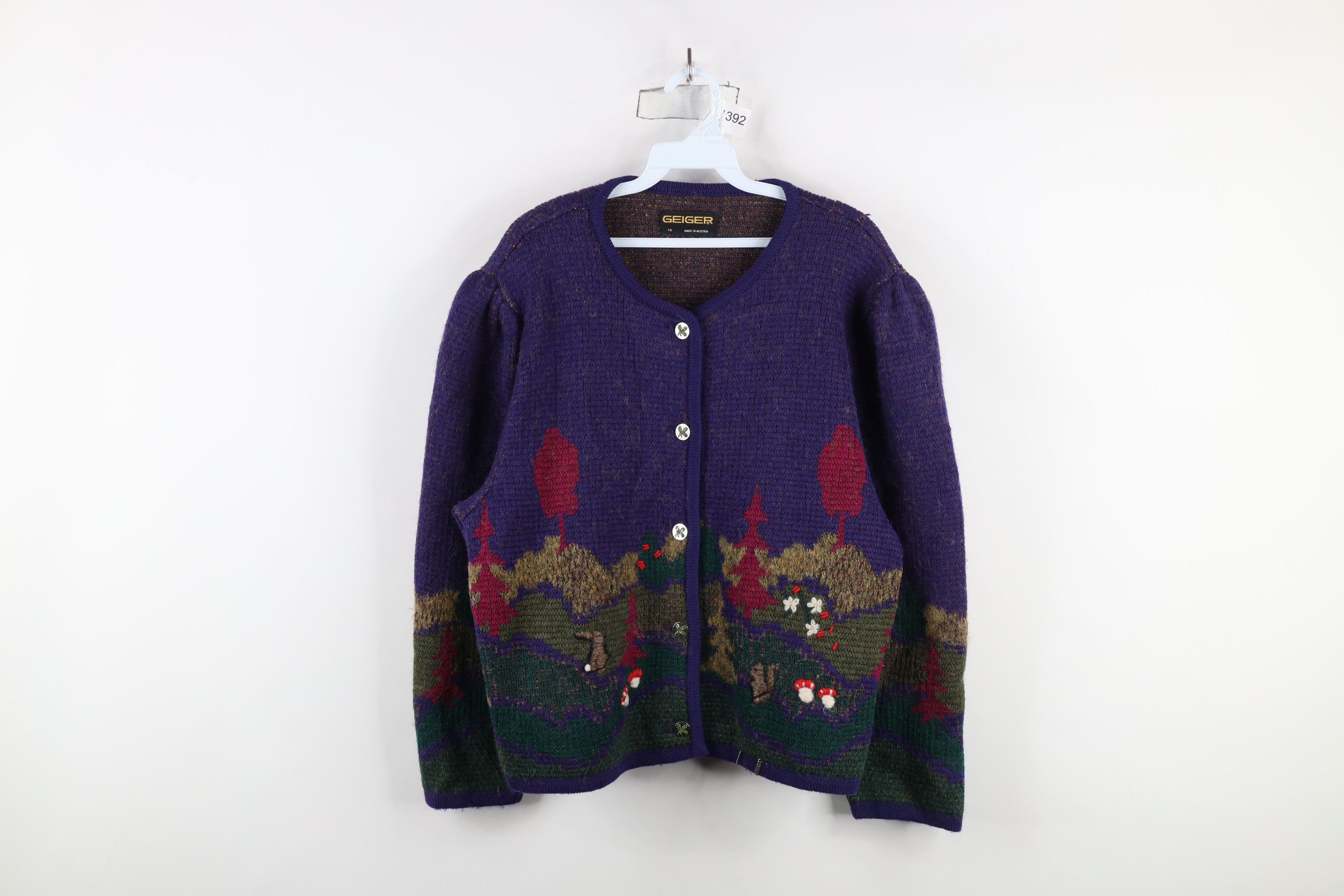 Vintage 90s Streetwear Over Print Wool Knit Cardigan Sweater