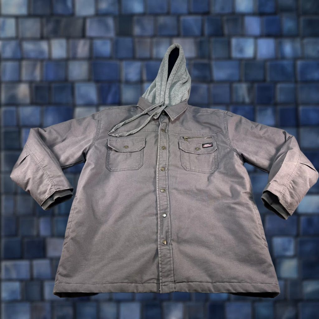 Dickies Dickies Jacket Mens XL Gray Canvas Hooded Snap Quilted Insulated Workwear Coat Size US XL / EU 56 / 4 - 1 Thumbnail