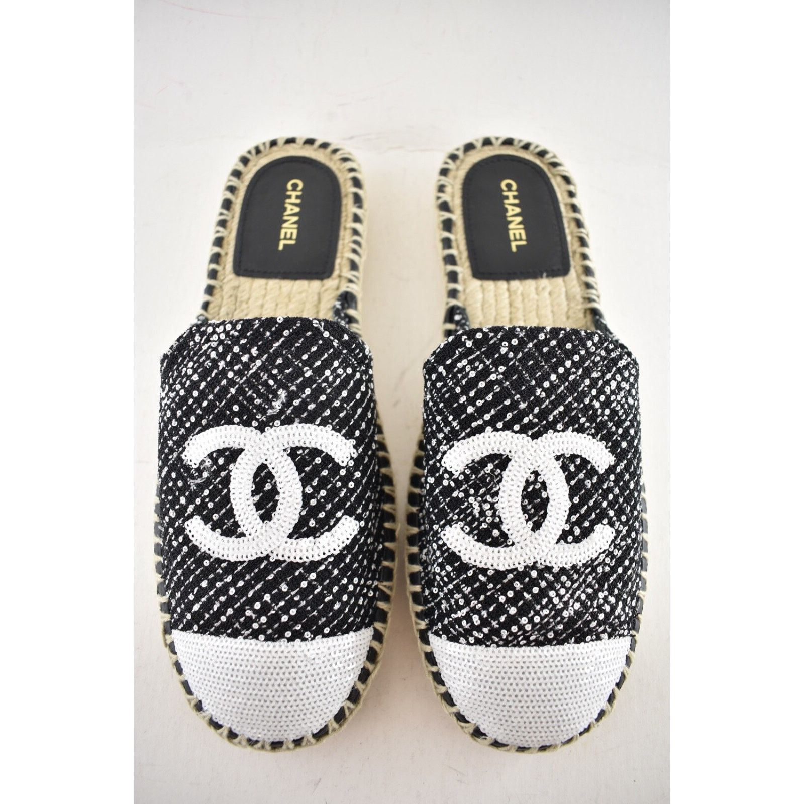 Chanel Chanel 24P Black Tweed White Sequin CC Logo Backless Size US 10 / IT 40 - 8 Thumbnail