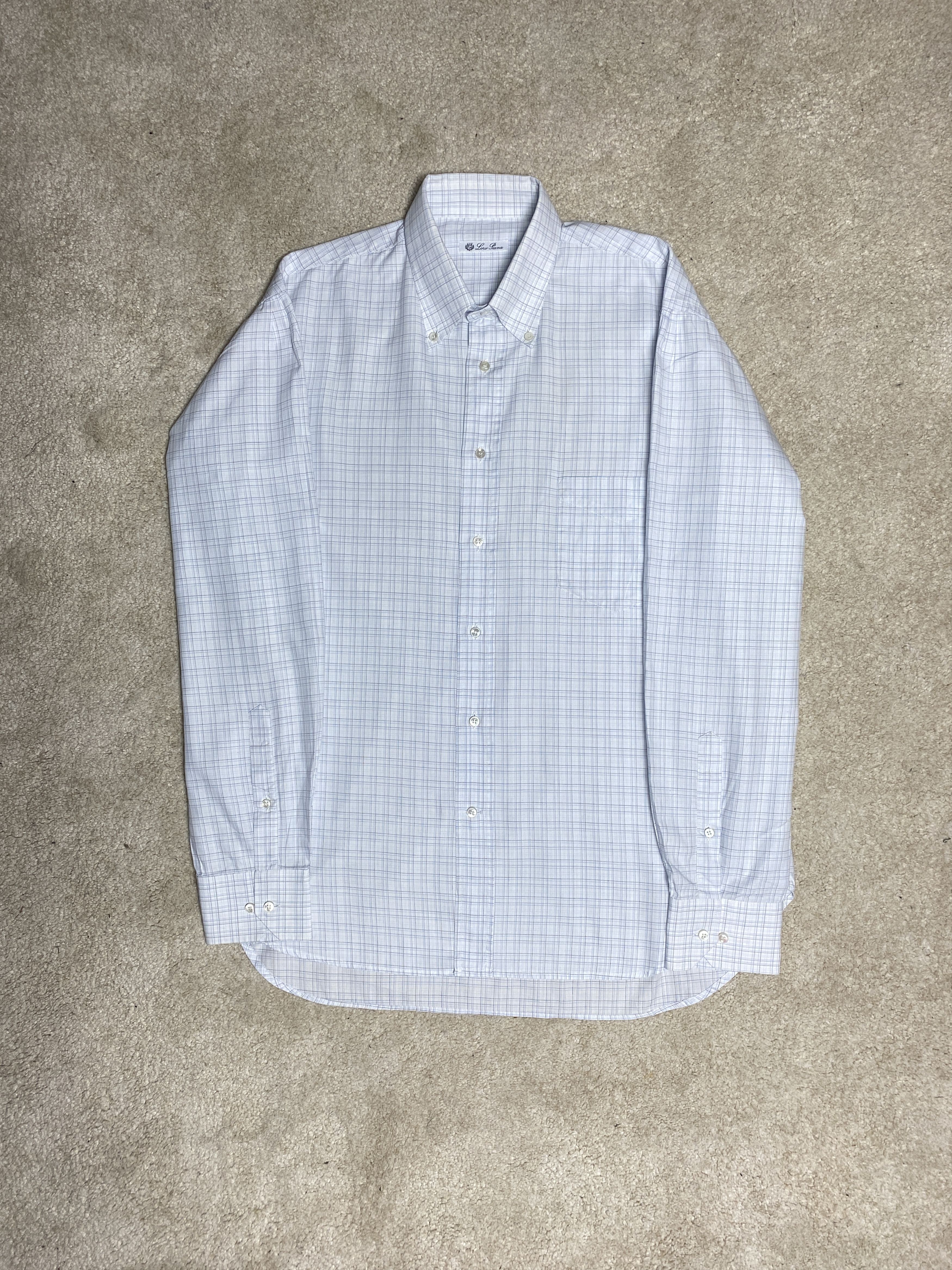 image of Loro Piana Checkered White Classic Casual Dress Shirt, Men's (Size XL)