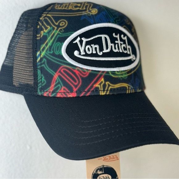 Von Dutch NWT VON DUTCH NEON LOGO BLACK TRUCKER HAT Size ONE SIZE - 7 Thumbnail