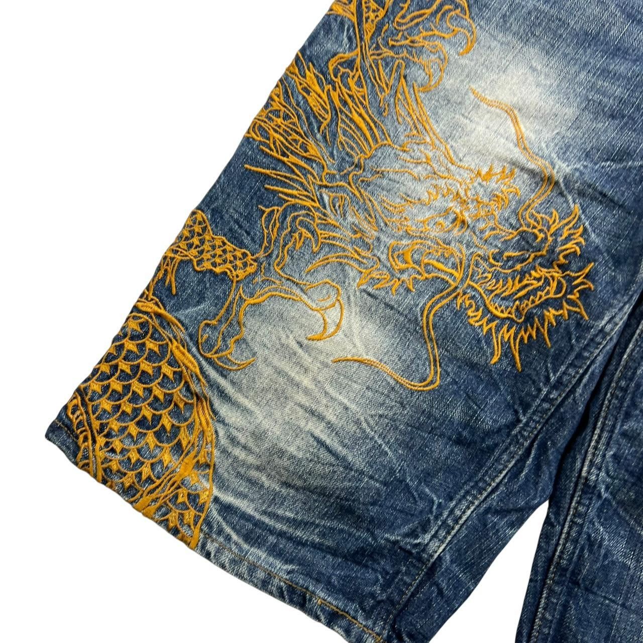 Karakuri Tamashii Karakuri Tamashii Embroidered Dragon Denim Shorts - Waist 30 Size US 30 / EU 46 - 3 Thumbnail