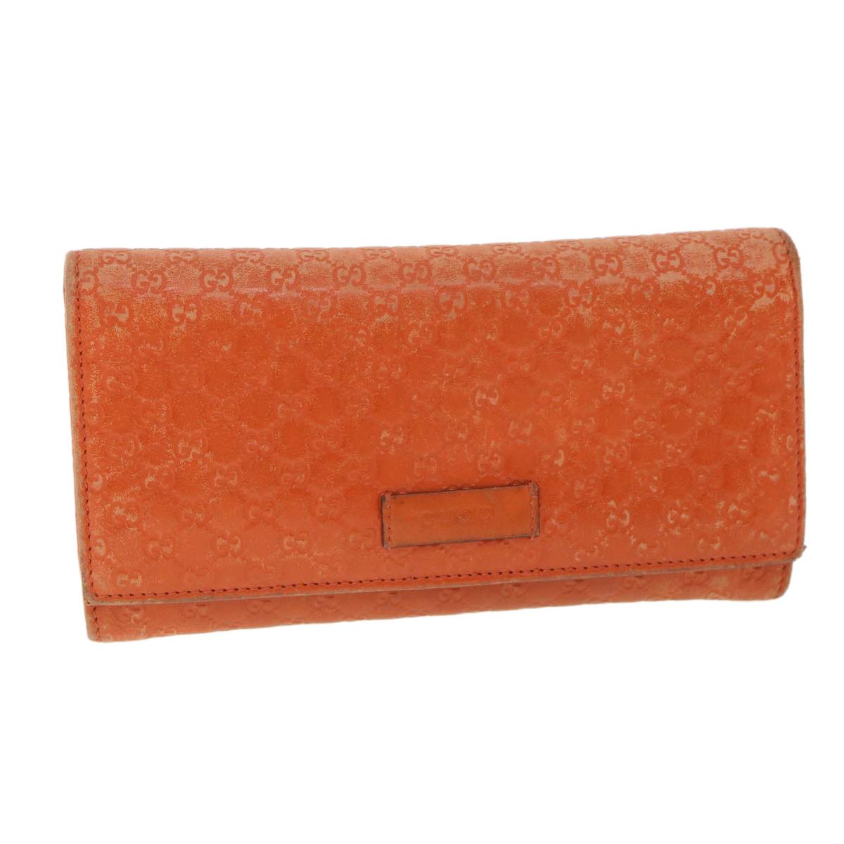 image of Gucci Micro GG Canvas Long Wallet Orange 449396 Auth 56789, Women's
