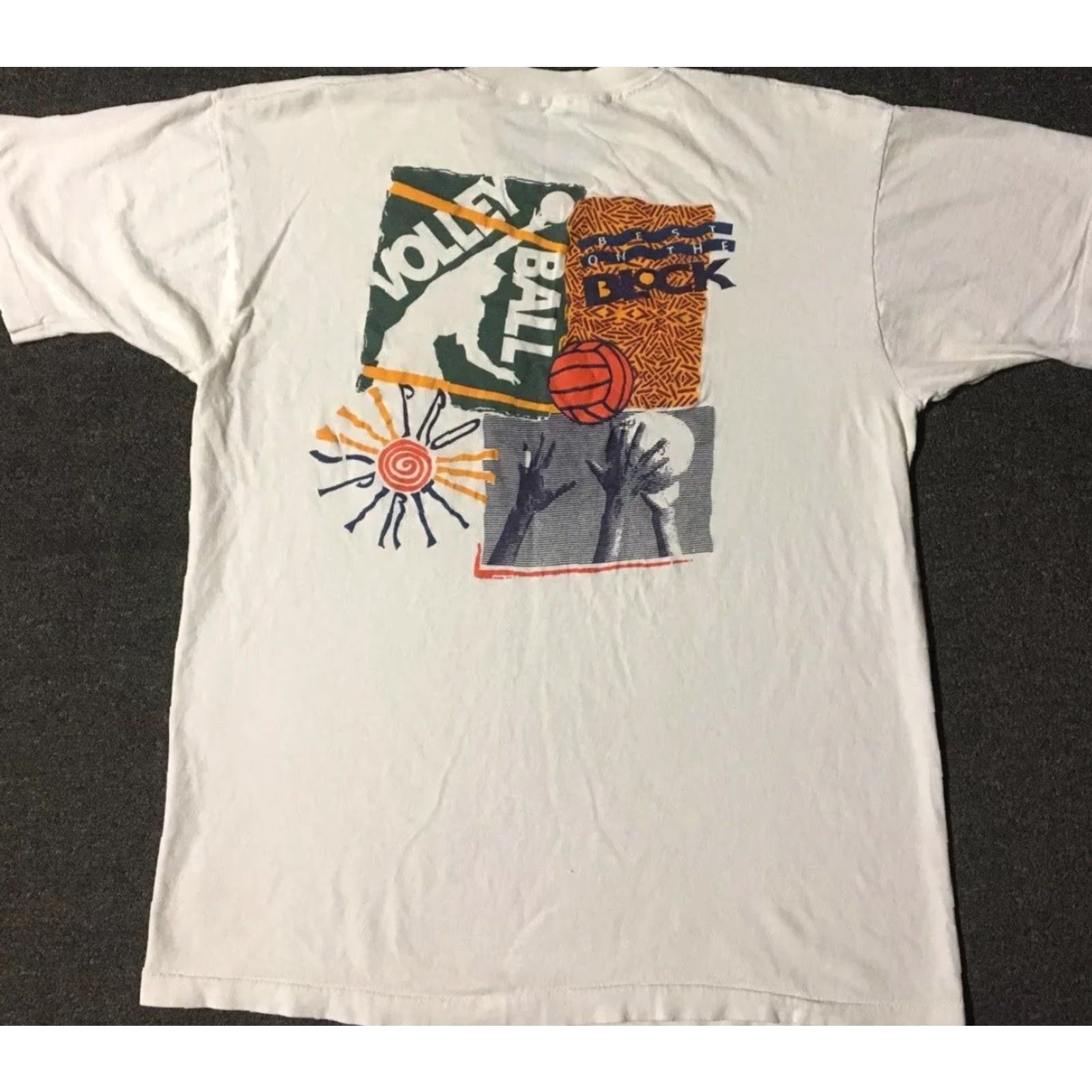 Vintage VINTAGE 90s Best On The Block Volleyball Faded Shirt XL White Men Short Sleeve T-Shirt Grunge Abstract School Track & Field USA Size US XL / EU 56 / 4 - 2 Thumbnail