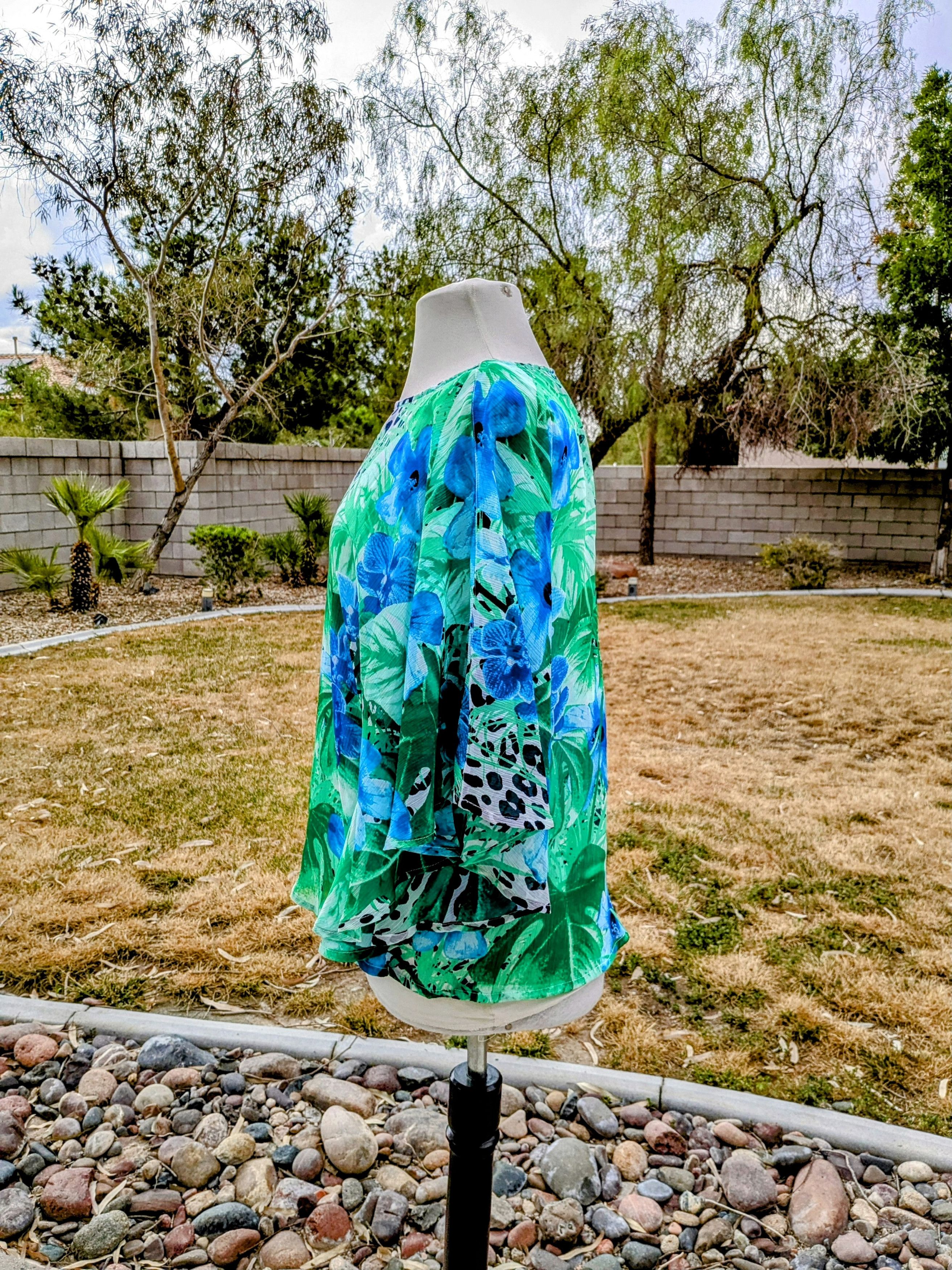 Designer Ruby Rd Tropical Green Floral Leopard Boho Bohemian Poncho Size M / US 6-8 / IT 42-44 - 4 Thumbnail