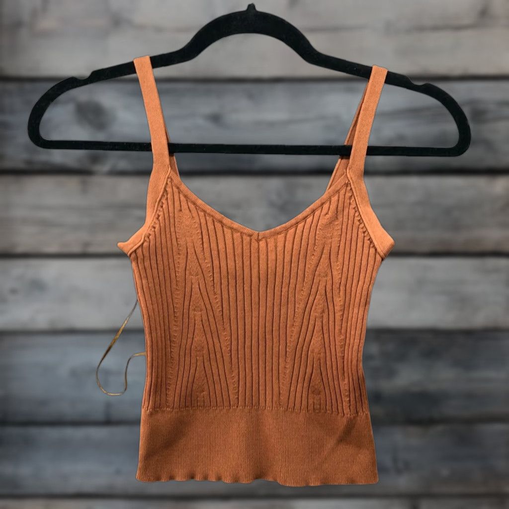 Vintage VINTAGE? No — Seek The Label Ribbed Knit Cami Top Womens XS Tan Brown V-Neck Tank Top Casual Basic Knit Sexy Slim Stretch Size XS / US 0-2 / IT 36-38 - 1 Thumbnail