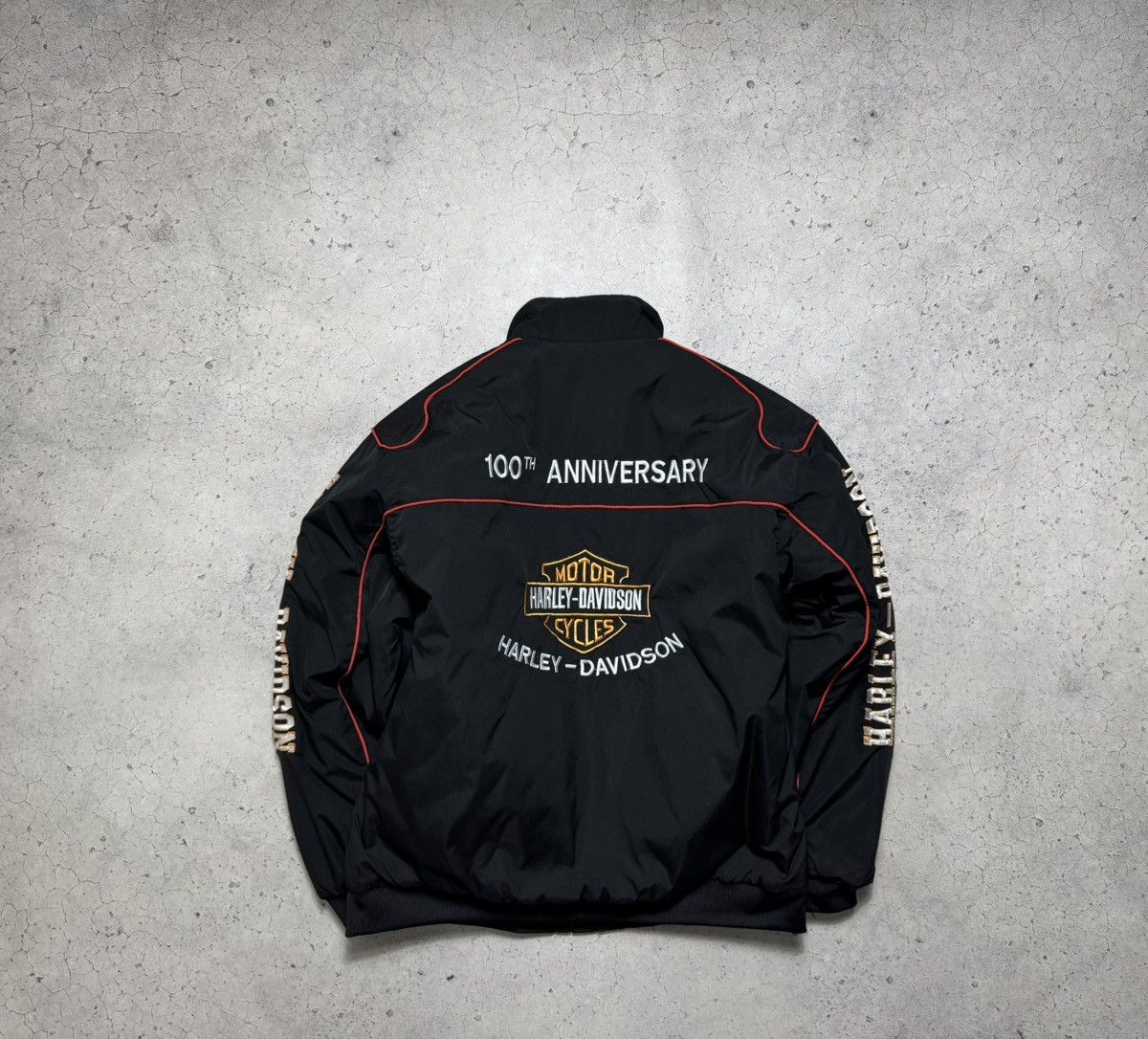 Harley Davidson Harley Davidson Black Big Logo Racing Bomber Jacket Size US XXL / EU 58 / 5 - 8 Thumbnail