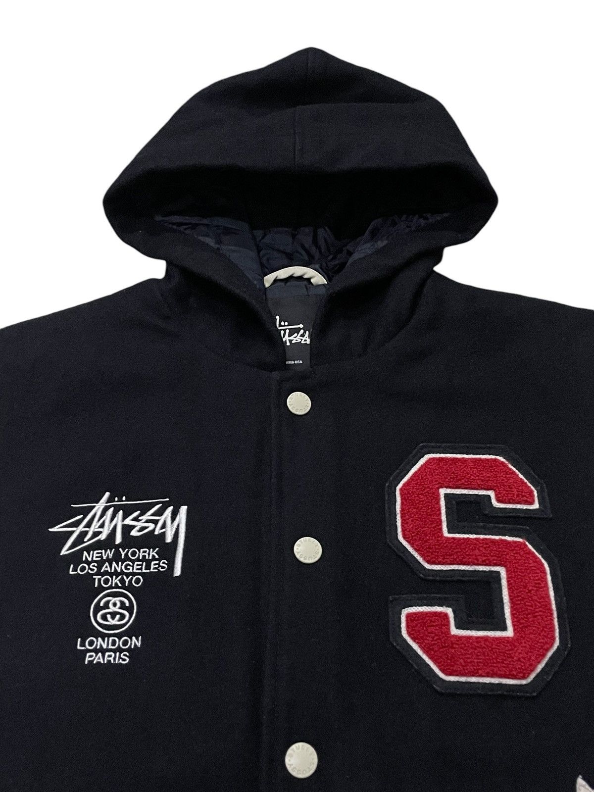 Stussy × Vintage Stussy International Tour Wool Varsity Hooded Jacket Size US S / EU 44-46 / 1 - 7 Thumbnail