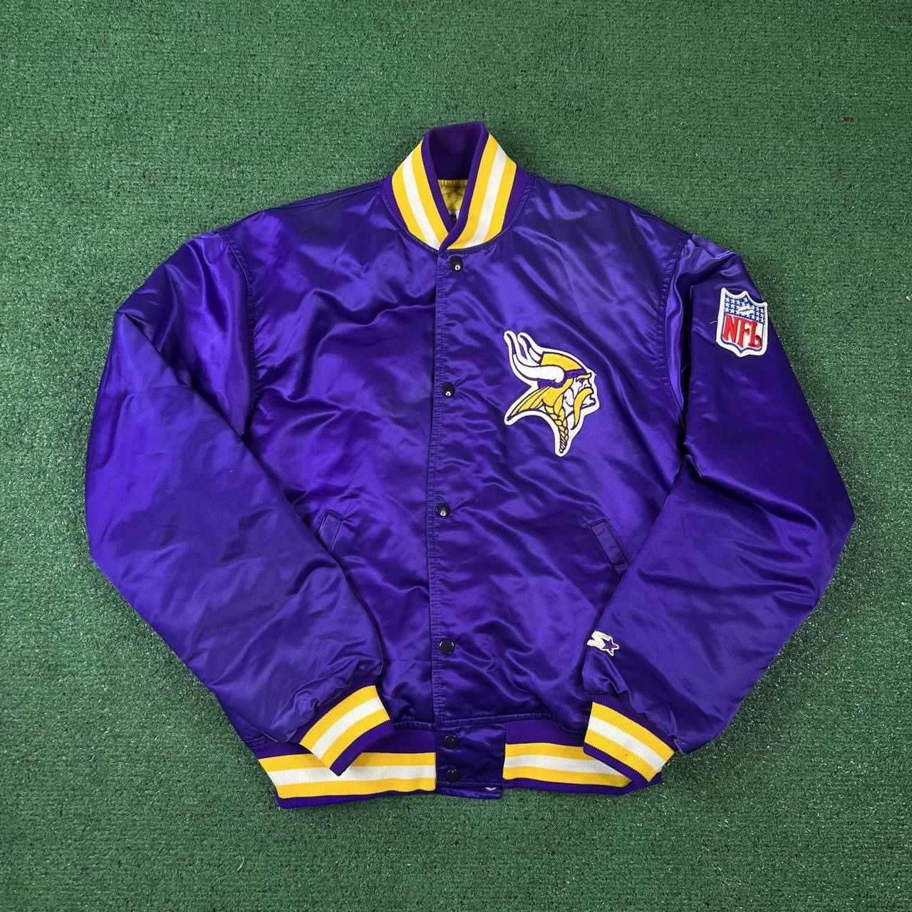 image of Vintage 80's Starter Minnesota Vikings Satin Bomber Jacket XL in Purple, Men's