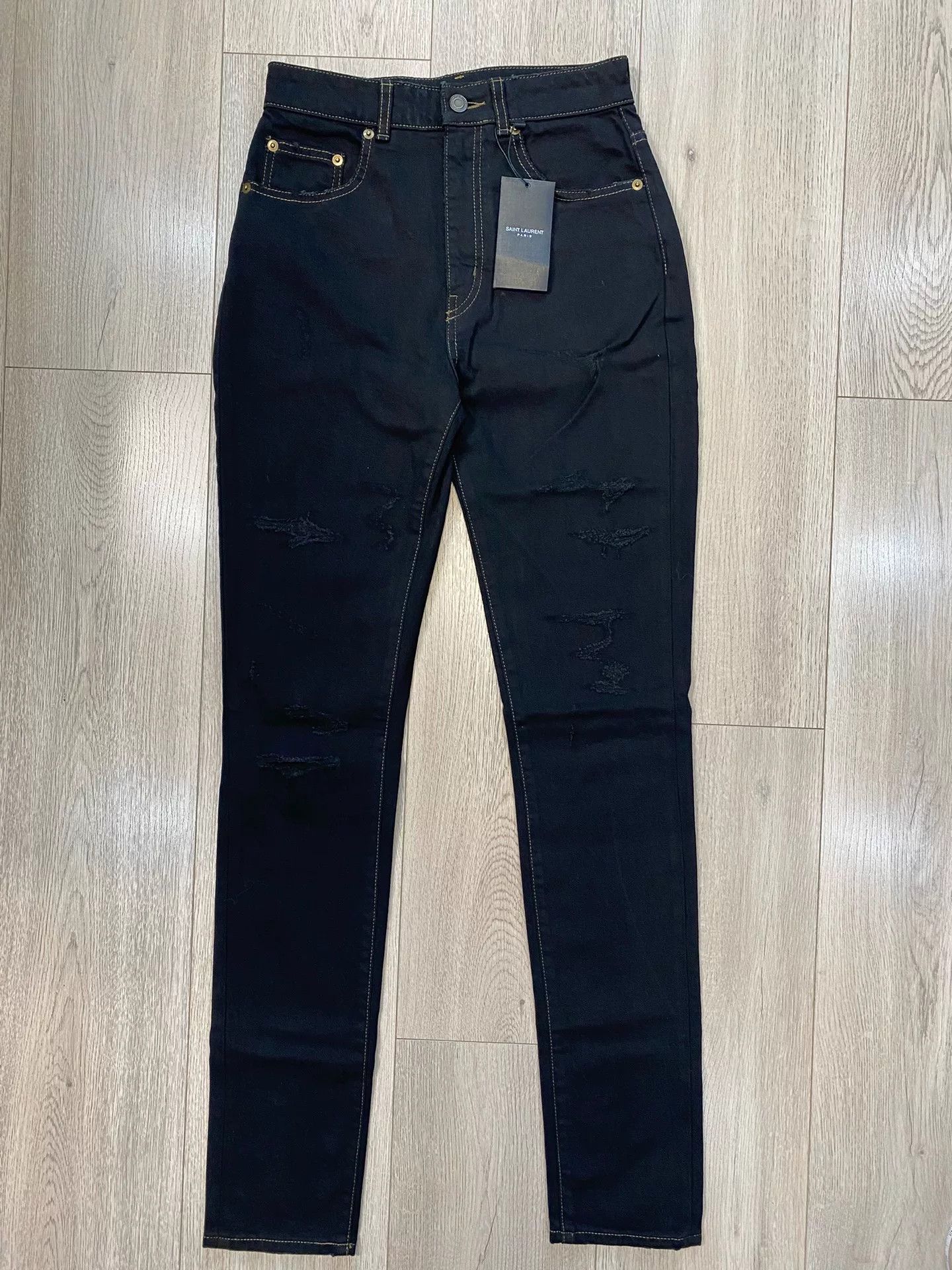 Saint Laurent Paris Saint Laurent Black Distressed Jeans Size 26" / US 2 / IT 38 - 1 Thumbnail