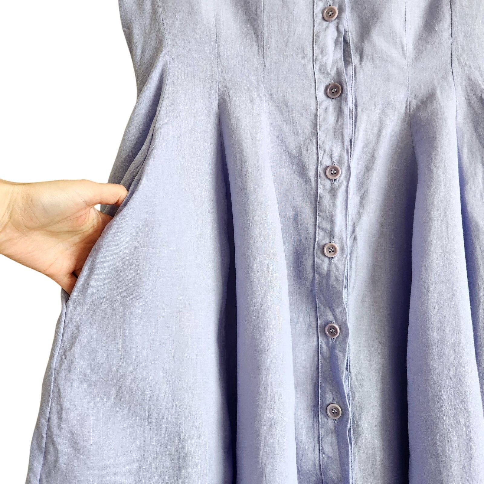 Aspesi Aspesi Women Lilac Linen Flare Midi Dress Size EU 44 / L Size L / US 10 / IT 46 - 2 Thumbnail