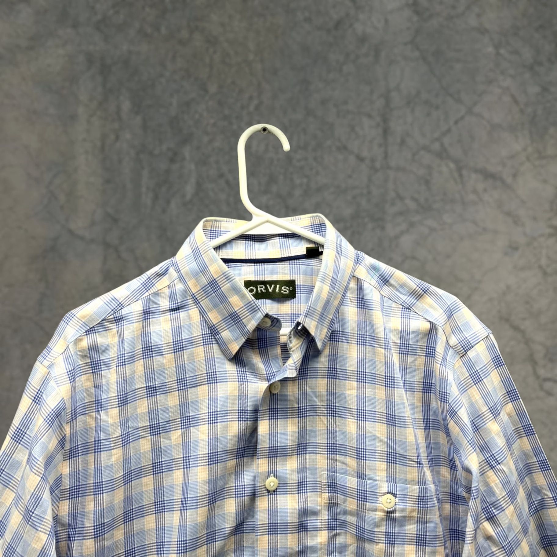 Orvis VINTAGE Orvis Shirt Men Medium Adult Blue Yellow Plaid Button-Down Preppy Casual, Button-Up, All Seasons, Regular fit, Wool? (Note: keep as Canvas) Size US M / EU 48-50 / 2 - 1 Thumbnail