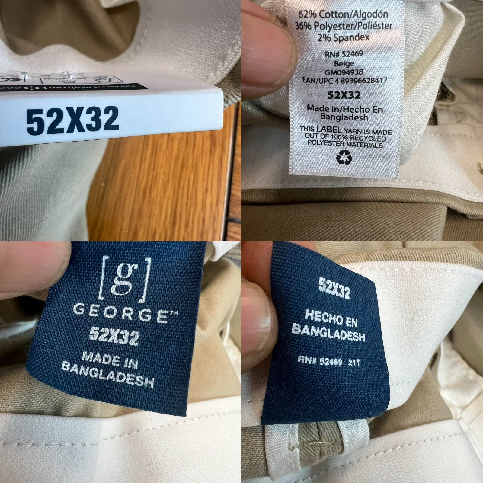 George Beige George Pants Khakis Mens 52 32 Stretch Cotton Canvas Button Zip Flat Front Straight 5-Pocket Size US 36 / EU 52 - 8 Thumbnail