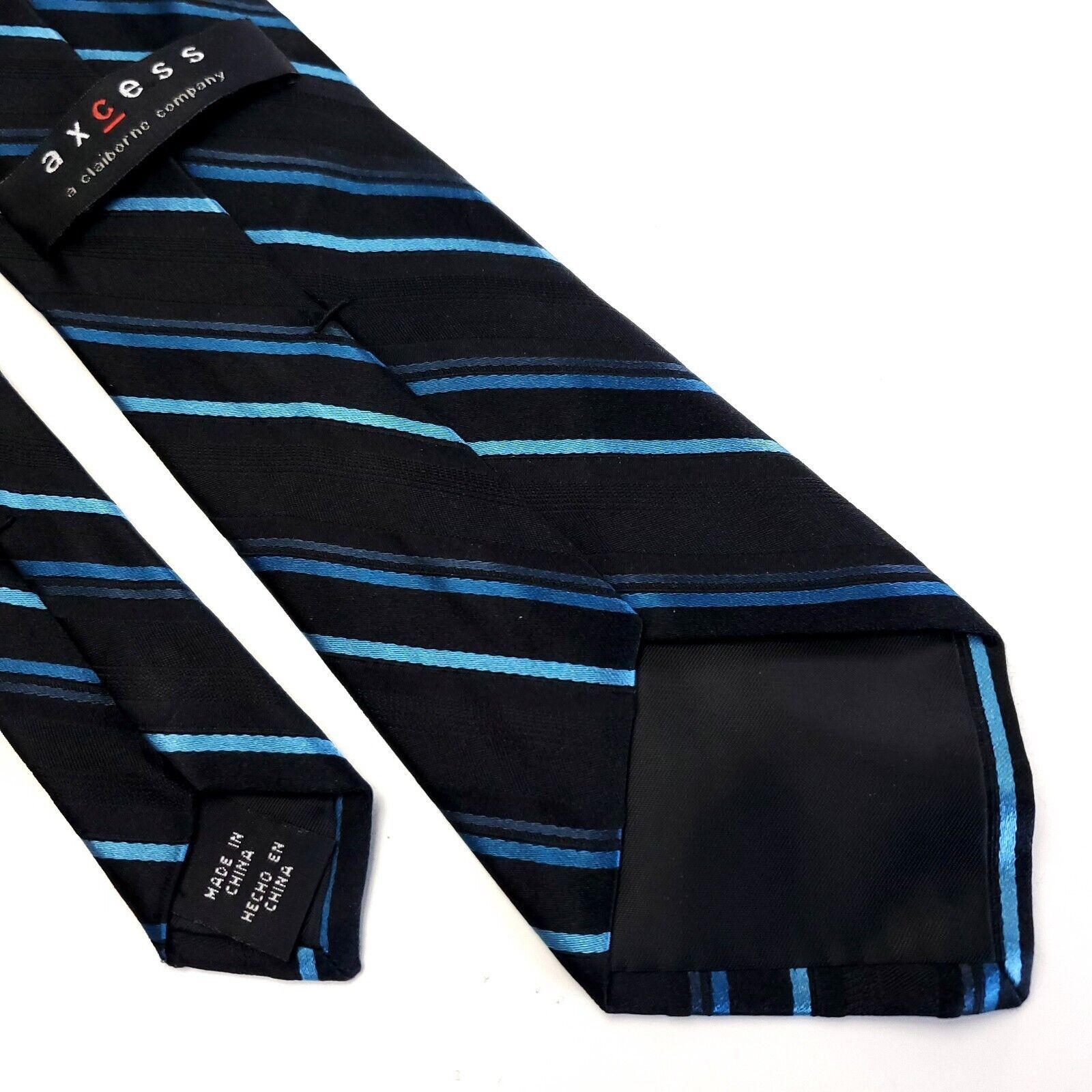 Liz Claiborne Axcess Claiborne Black Teal Striped Woven Silk Tie Size ONE SIZE - 5 Thumbnail