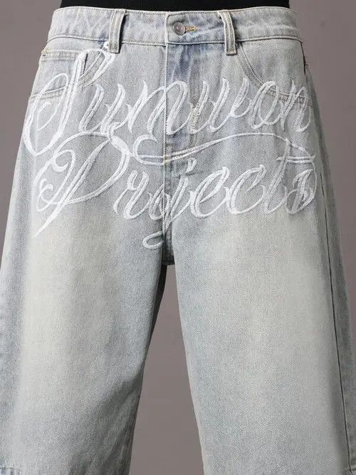 VIBE Washed Denim Jeans Drip Drill Shorts Jorts Size US 32 / EU 48 - 6 Thumbnail