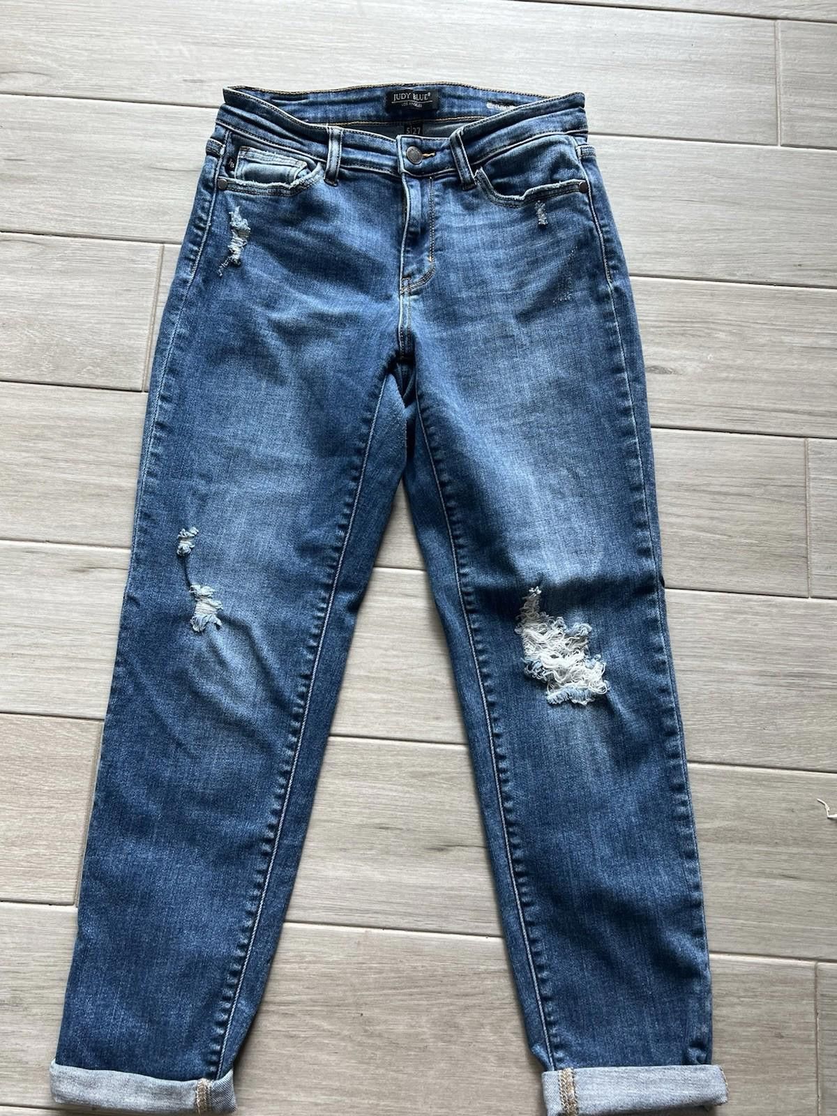 Designer Judy Blue Slim Fit Jeans mid rise size 5 27 distressed Size 27" / US 4 / IT 40 - 2 Thumbnail