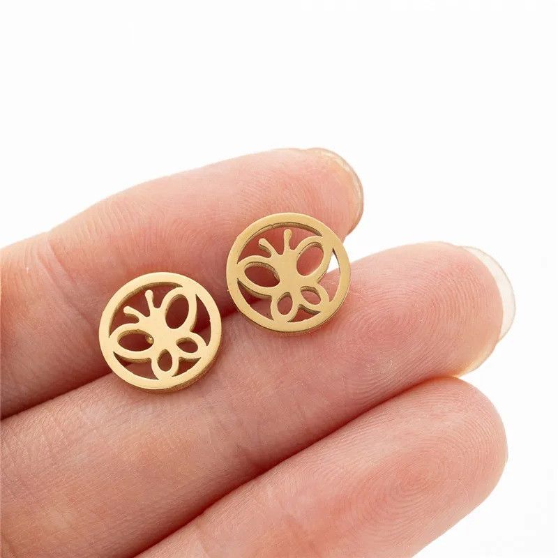 Jewelry Round Butterfly Mini Stud Earrings Charm Earring Gift Size ONE SIZE - 1 Thumbnail