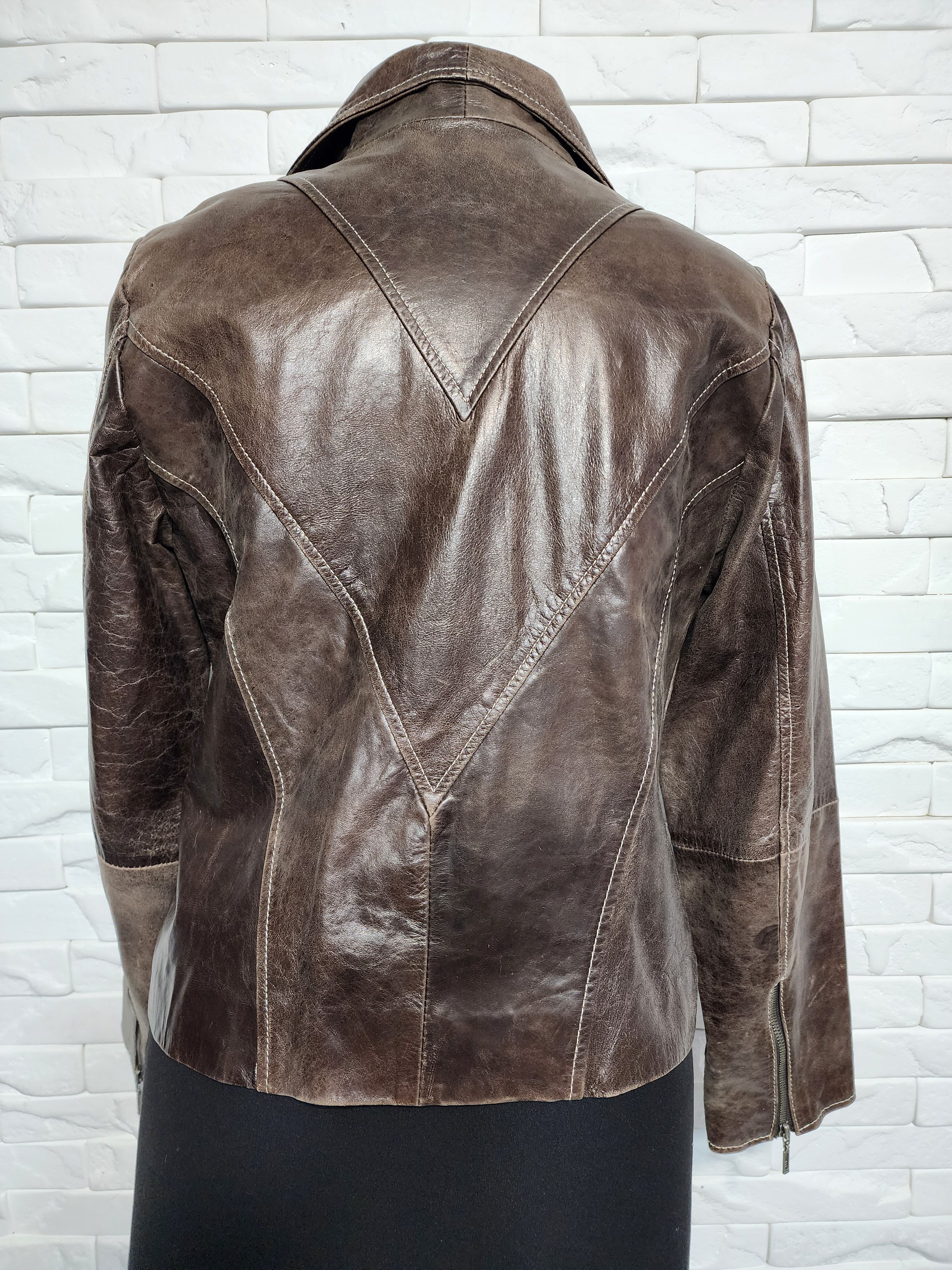 Genuine Leather Women's Brown Leather Jacket: Zippered Genuine Leather. Size M / US 6-8 / IT 42-44 - 6 Thumbnail