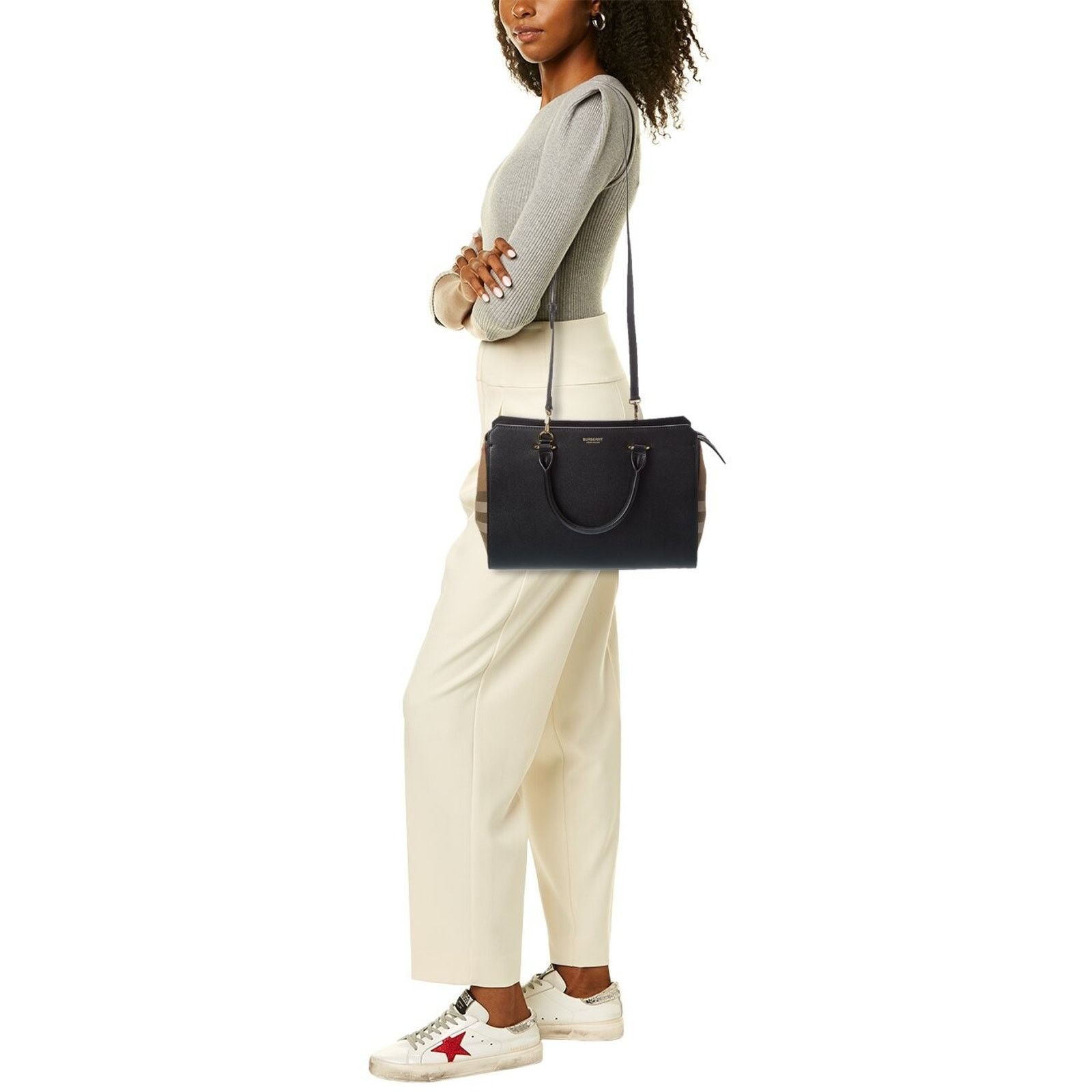 Burberry BURBERRY BANWELL DARK BLUE LEATHER CHECK SHOULDER BAG $2K Size ONE SIZE - 2 Thumbnail