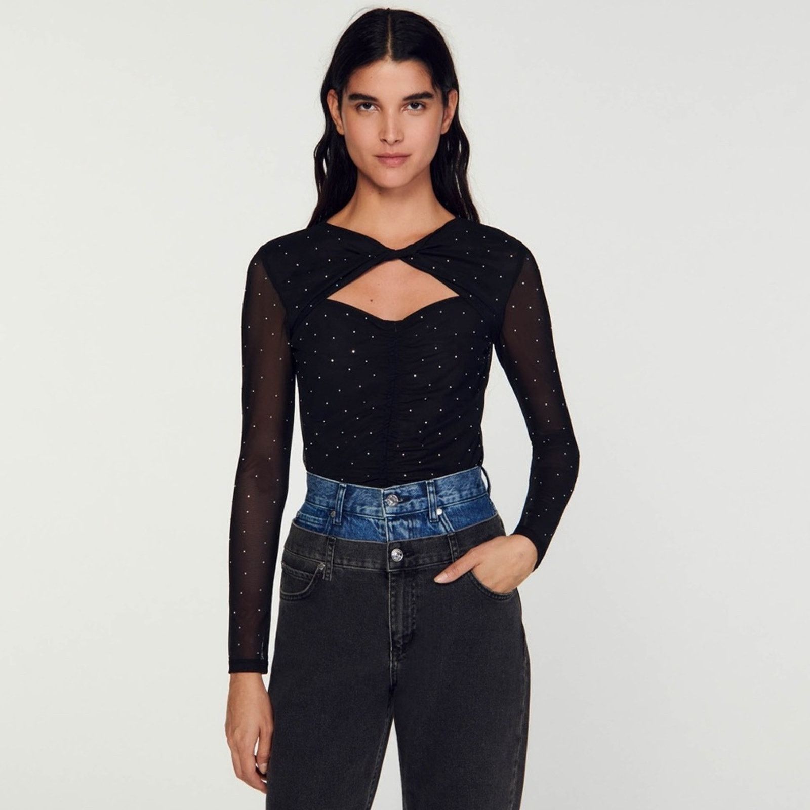 Sandro Sandro Guetta Fishnet Embellished Longsleeve Top size 1 / XS Size XS / US 0-2 / IT 36-38 - 2 Thumbnail