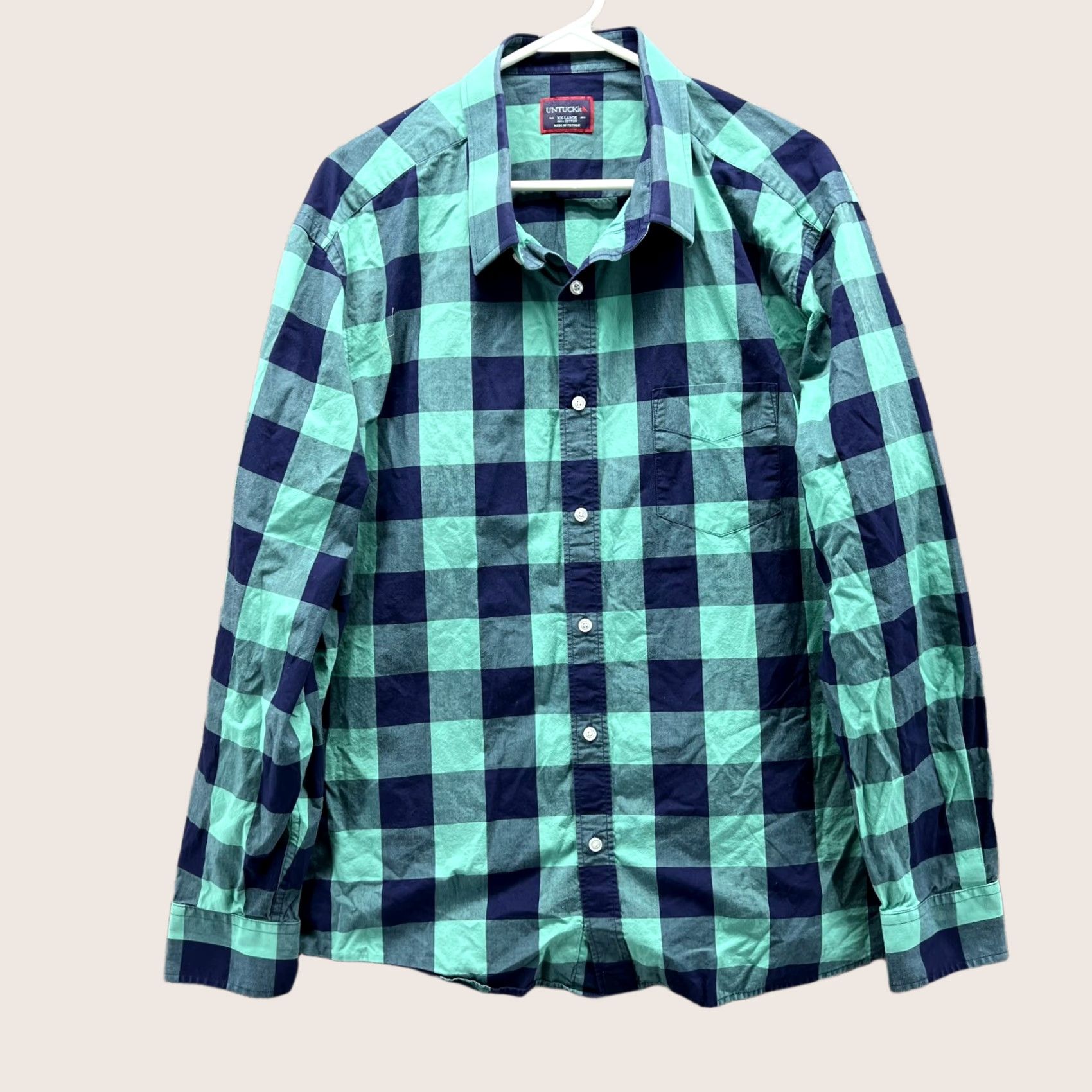 UNTUCKit VINTAGE UNTUCKit Shirt Mens XXL Green Blue Button Down Buffalo Plaid Preppy Bonarda Size US XXL / EU 58 / 5 - 1 Thumbnail
