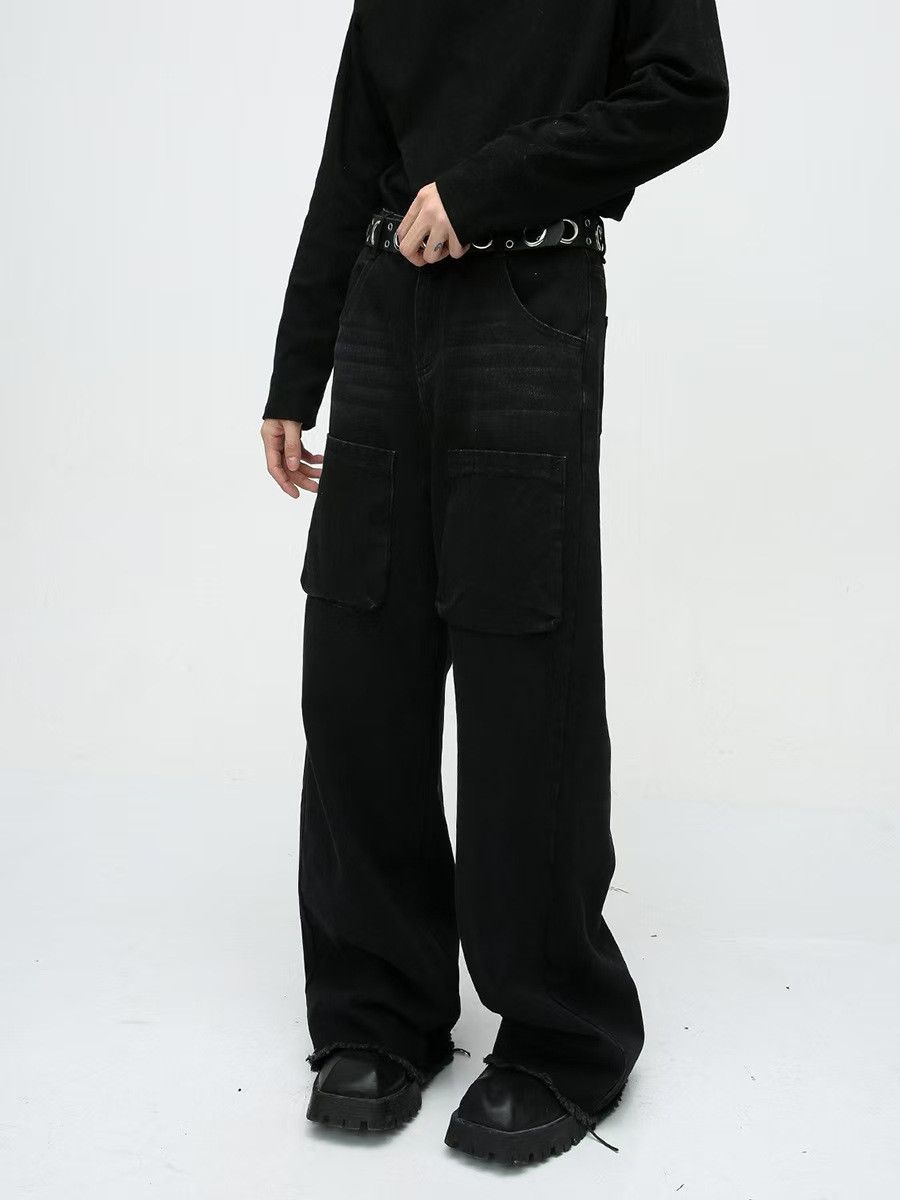 Japanese Brand × Jean Loose Straight Leg Wide Leg Raw Edge Jeans Size US 33 - 2 Thumbnail