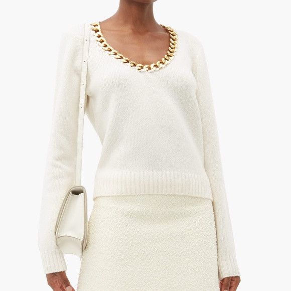 Bottega Veneta o1tko11025 Chain-Neck Sweater in Off White Size XS / US 0-2 / IT 36-38 - 2 Thumbnail