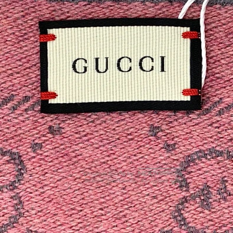 Gucci Gucci Gray-pink logo jacquard full-print wool tassel scarf Size ONE SIZE - 6 Thumbnail