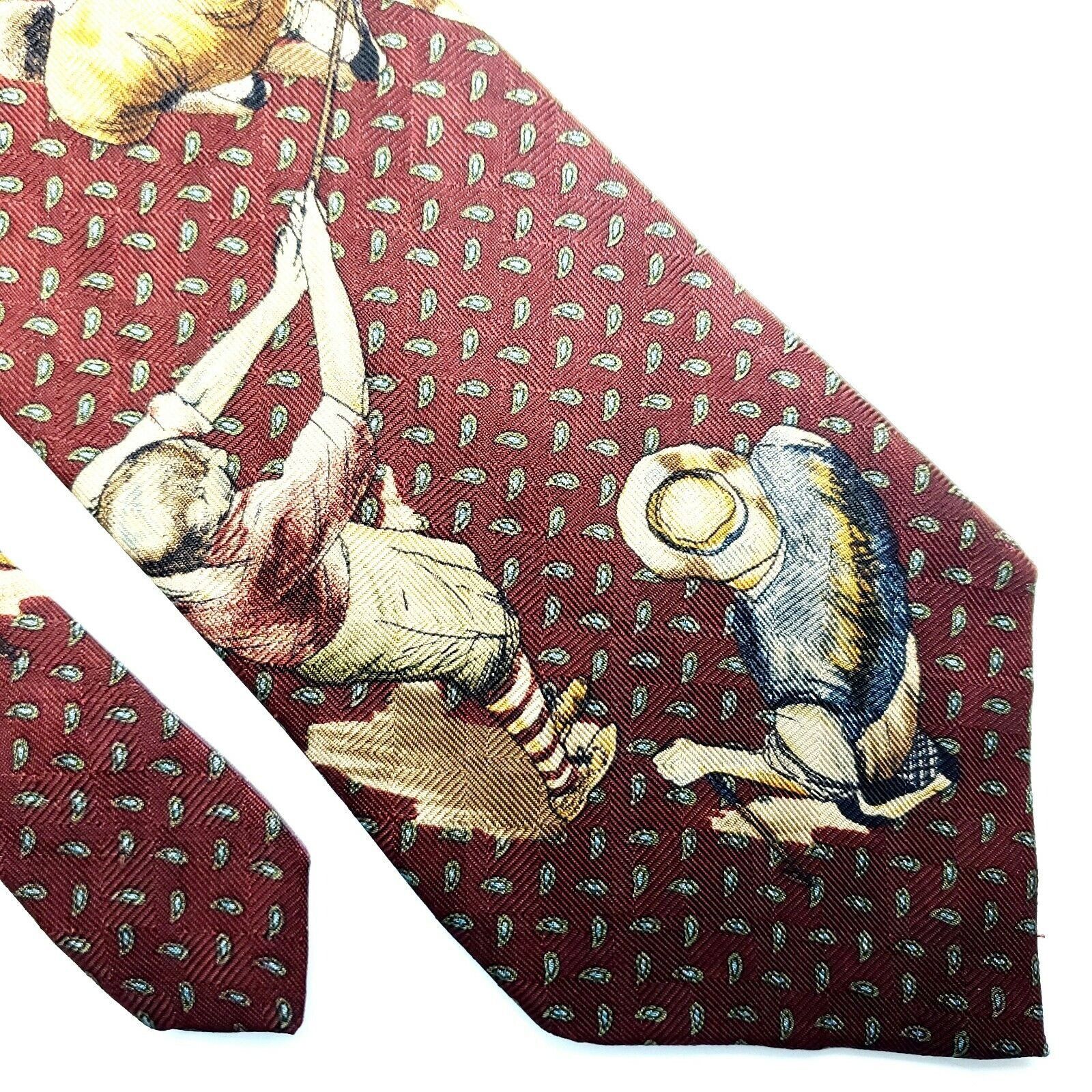 Vintage Tango by Max Raab Silk Tie Golf Novelty Brown Red Short Size ONE SIZE - 1 Thumbnail