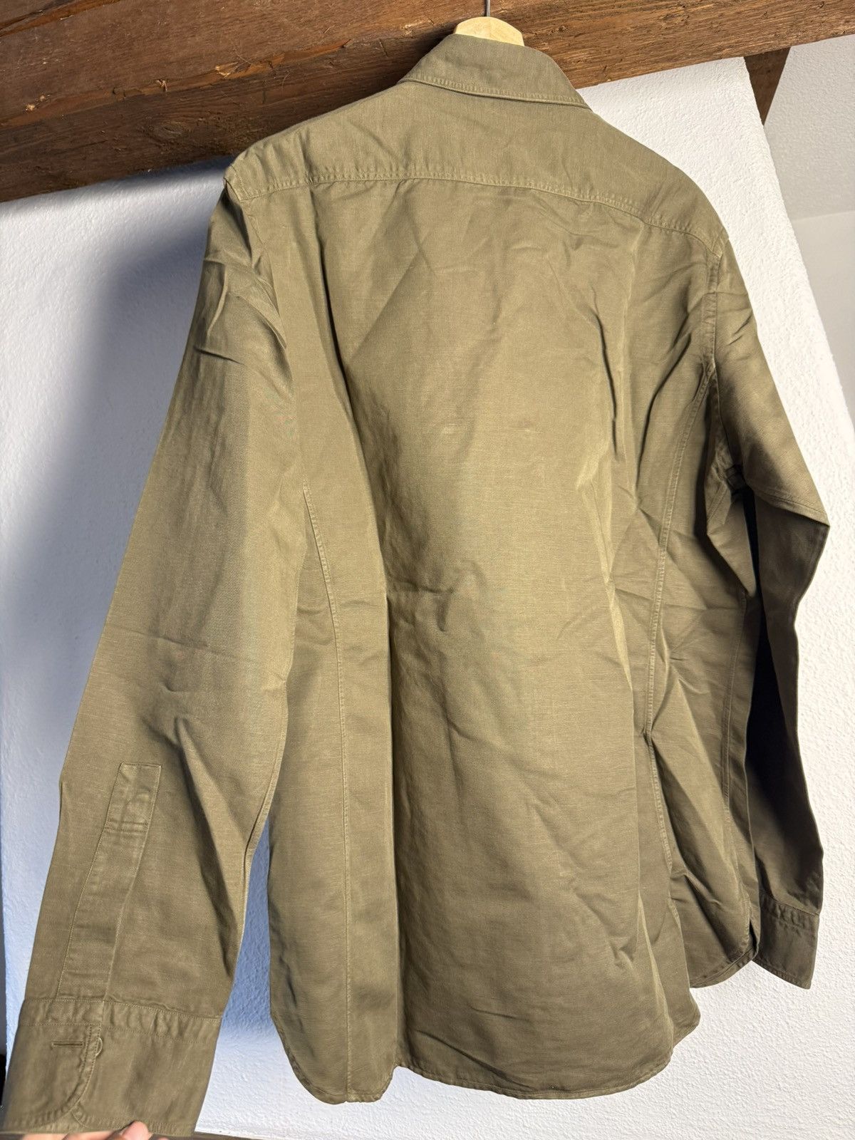 Tom Ford Tom Ford Olive Green Linen Cotton Shirt Size 42 / Fits M-L Size US M / EU 48-50 / 2 - 6 Thumbnail