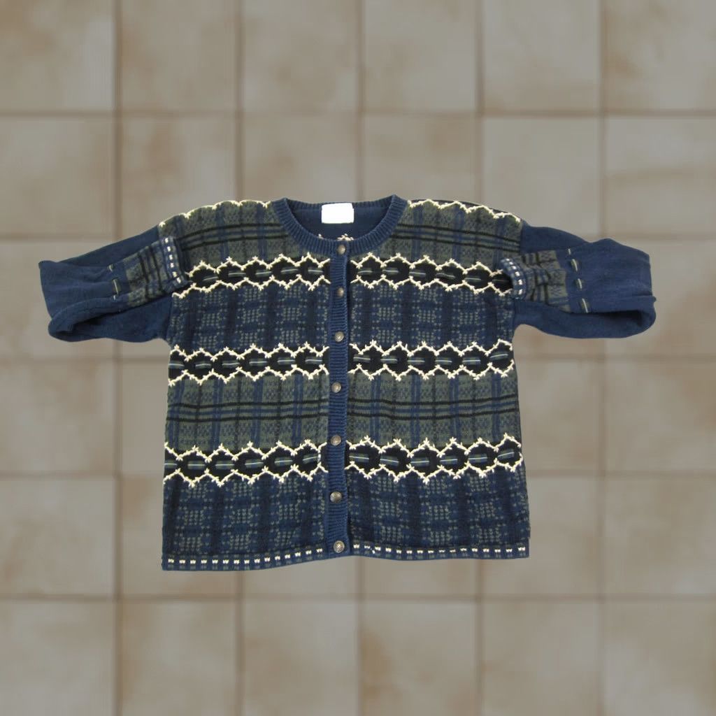 Vintage VINTAGE Christopher & Banks Cardigan Sweater Womens Large Blue Embroidered 90s Size L / US 10 / IT 46 - 1 Thumbnail