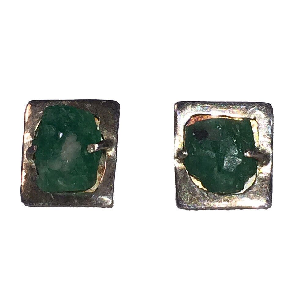 Designer Artisan Natural Emerald Nugget Earrings Set Sterling Silver Size ONE SIZE - 1 Thumbnail
