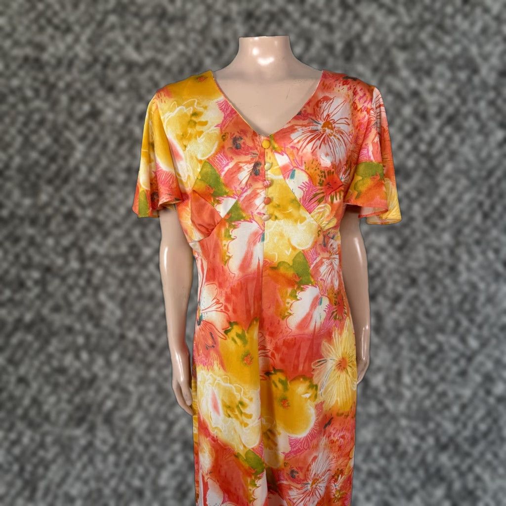 Vintage VINTAGE 70s Women's Dress Maxi Bohemian Flutter Sleeve Party Floral Large NN30 Size XXS / US 00 / IT 34 - 1 Thumbnail