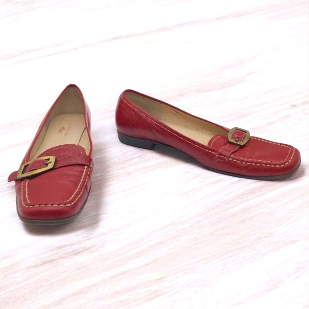 Anne Klein Elegant Red Leather Loafers with Buckle Detail Anne Klein Size US 8.5 / IT 38.5 - 1 Thumbnail