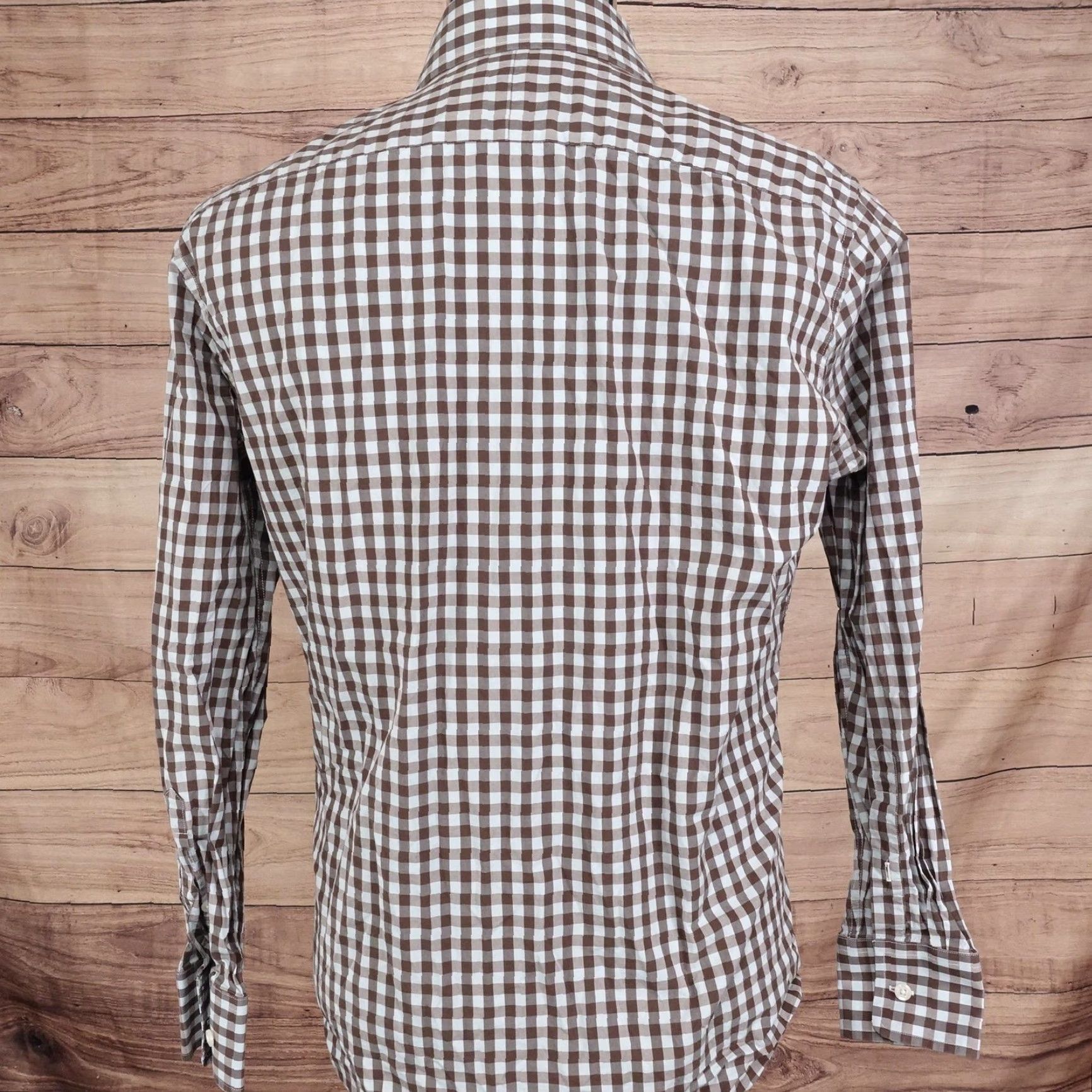 Vintage Twillory Dress Shirt Mens 16 32/33 Brown Gingham Slim Fit Long Sleeve Tailored Size 42R - 4 Thumbnail