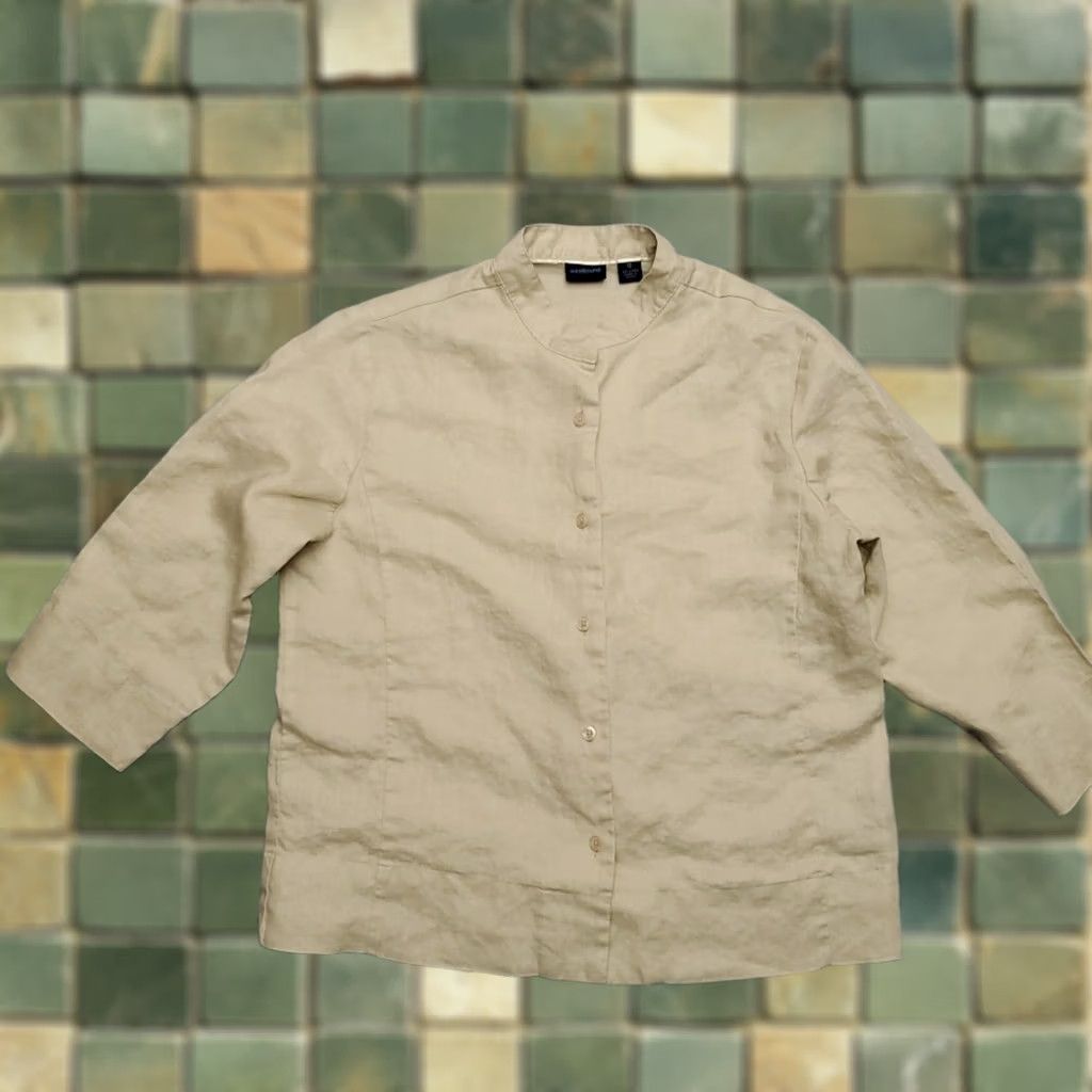 Vintage VINTAGE Westbound Shirt Womens 12 Beige 100% Linen Button-Up Collared 3/4 Sleeve Casual Top Size XL / US 12-14 / IT 48-50 - 1 Thumbnail