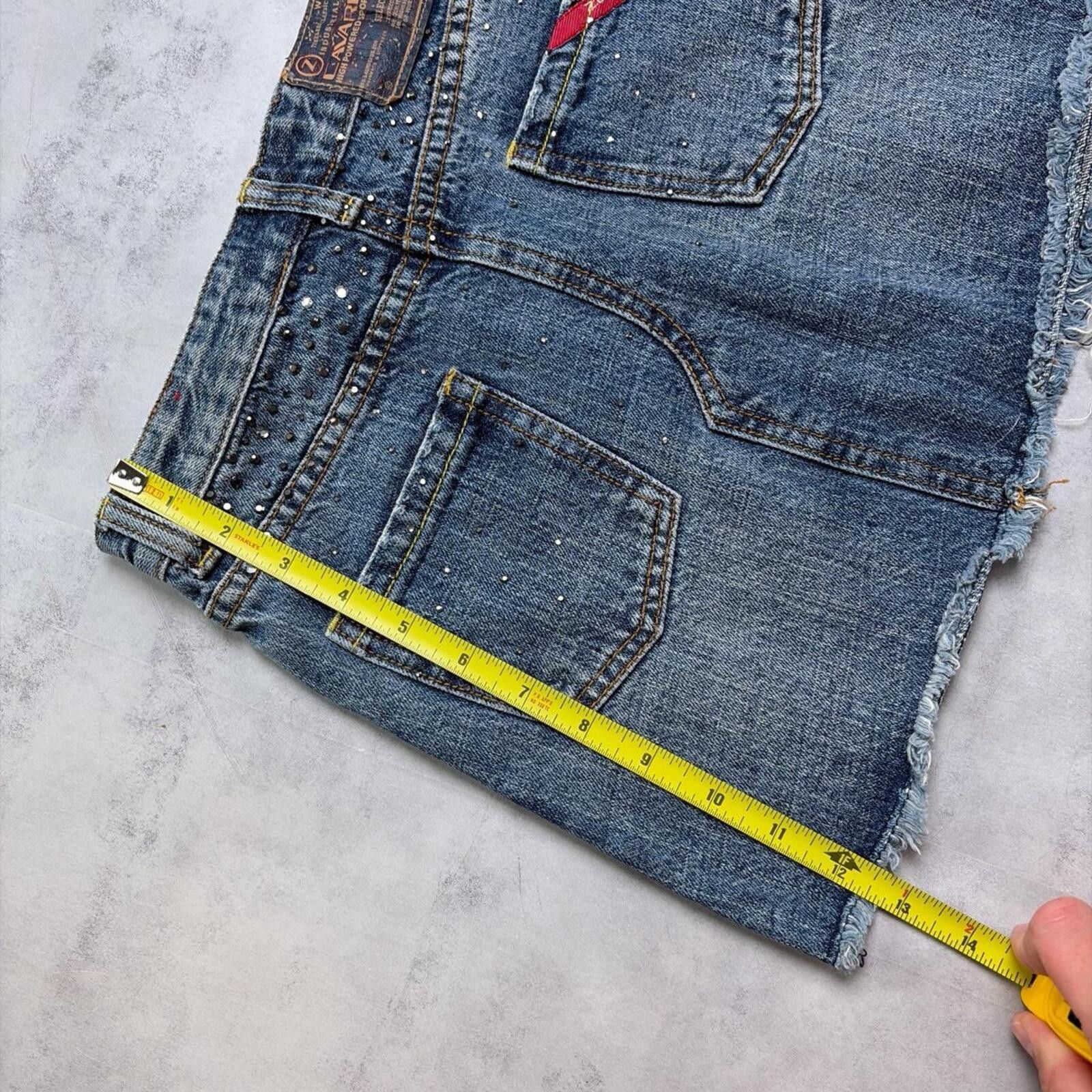 Other Y2K Cavaric Grunge Embellished Mini Denim Skirt Size 30" / US 8 / IT 44 - 7 Thumbnail