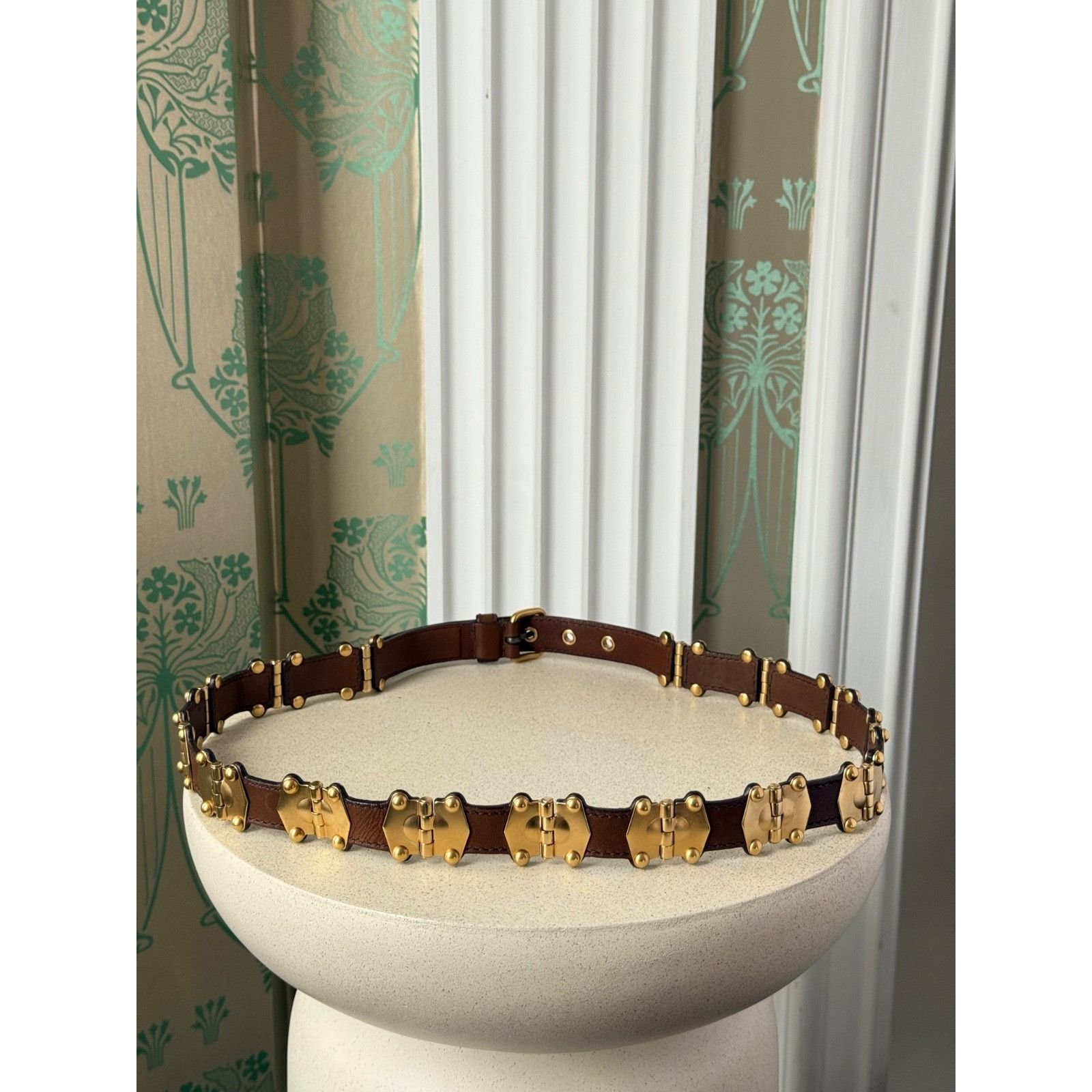 Miu Miu Miu Miu Leather Studded Grommet Buckle Brown Gold Belt 90/36 Size ONE SIZE - 4 Thumbnail