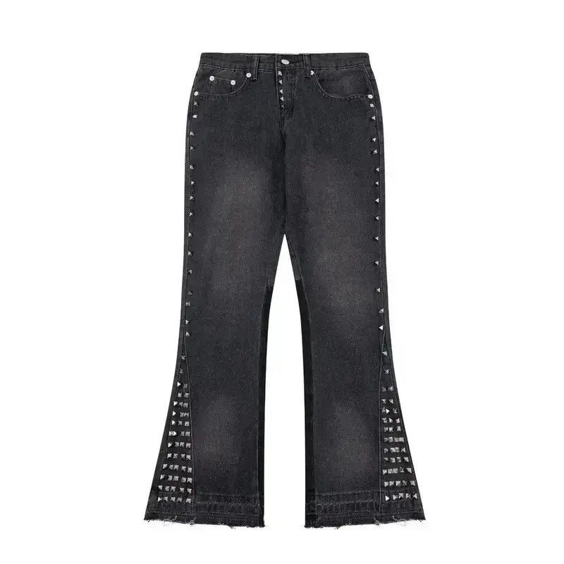 Japanese Brand Baggy Y2k patchwork side rivets flared jeans trousers Size US 32 / EU 48 - 1 Thumbnail