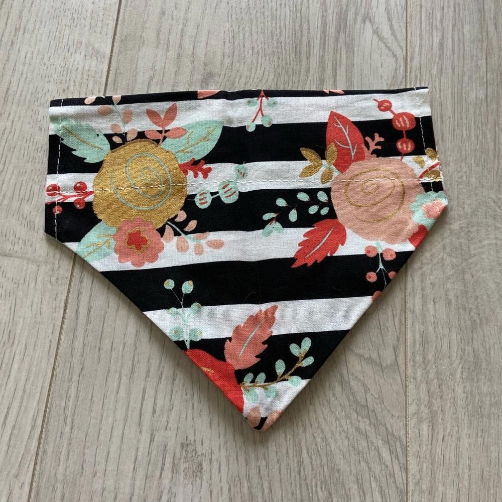 Designer Striped Floral Dog Bandana Size ONE SIZE - 1 Thumbnail