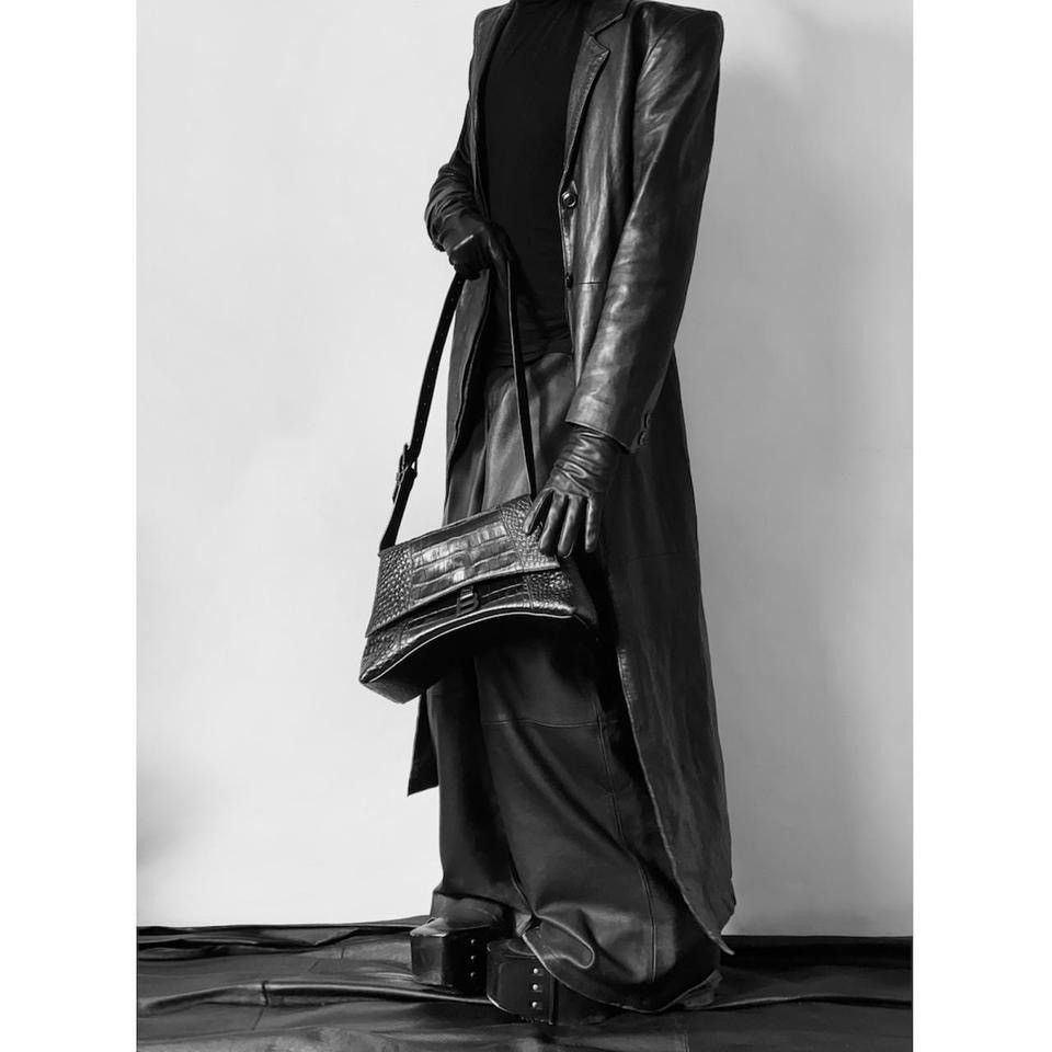 image of Super Long Avant Garde Matrix Leather Maxi Coat in Black, Women's (Size Medium)