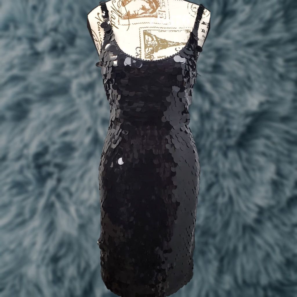 Vintage Rampage Paris Bodycon Dress Women M Black Sequin Embellished Scoop Neck Backless Dress Size M / US 6-8 / IT 42-44 - 1 Thumbnail