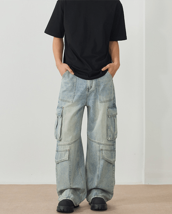 Japanese Brand × Jean American retro patchwork multi-pocket cargo baggy jeans Size US 32 / EU 48 - 2 Thumbnail